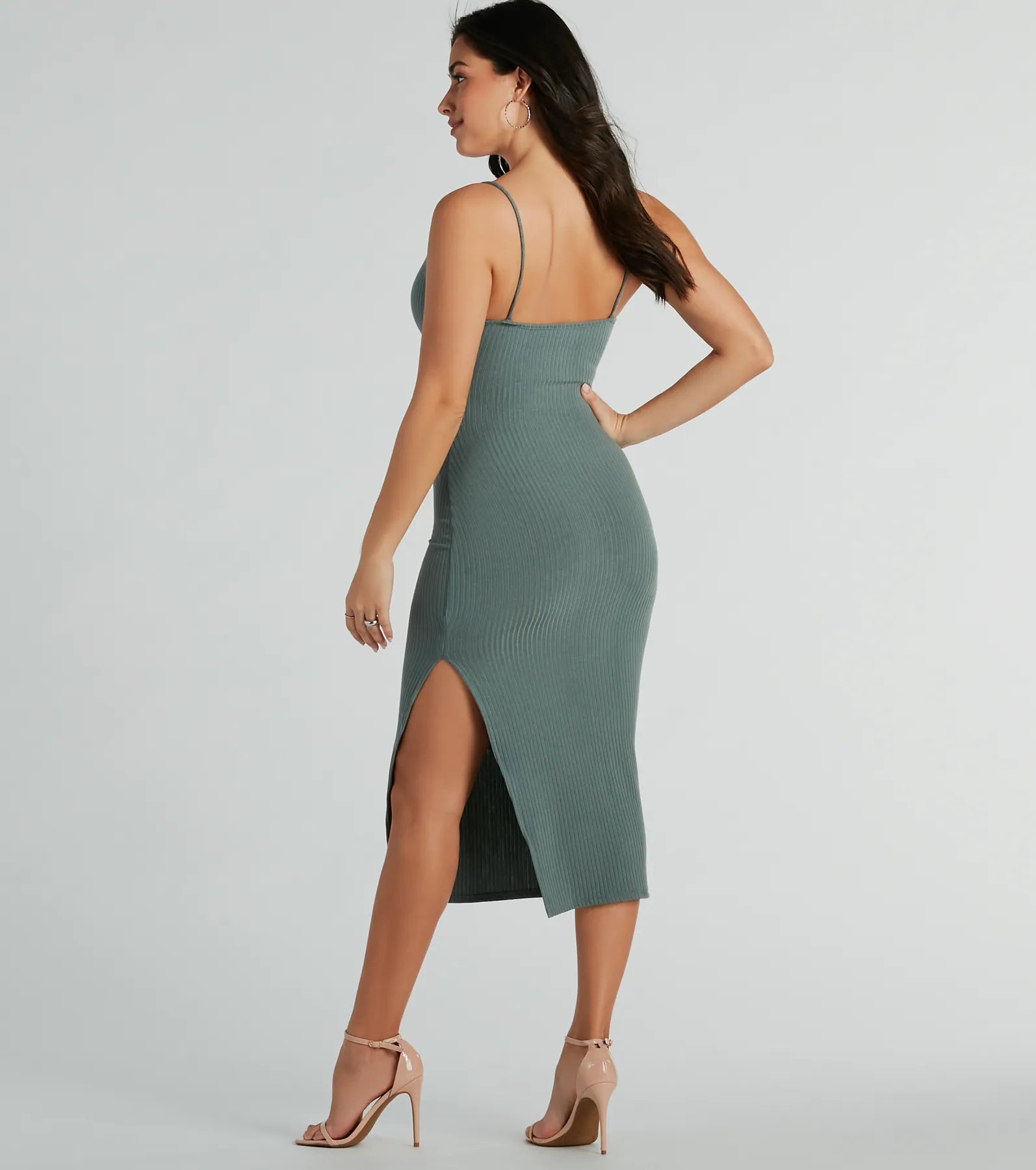 Simplest Statement Sweetheart Rib Knit Midi Dress