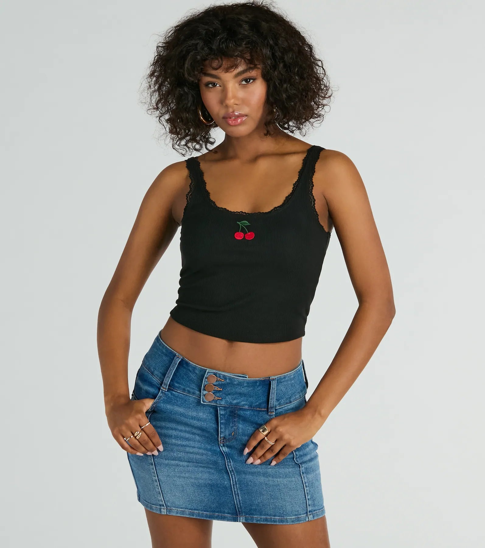 Cherry Picking Lace Trim Tank Top