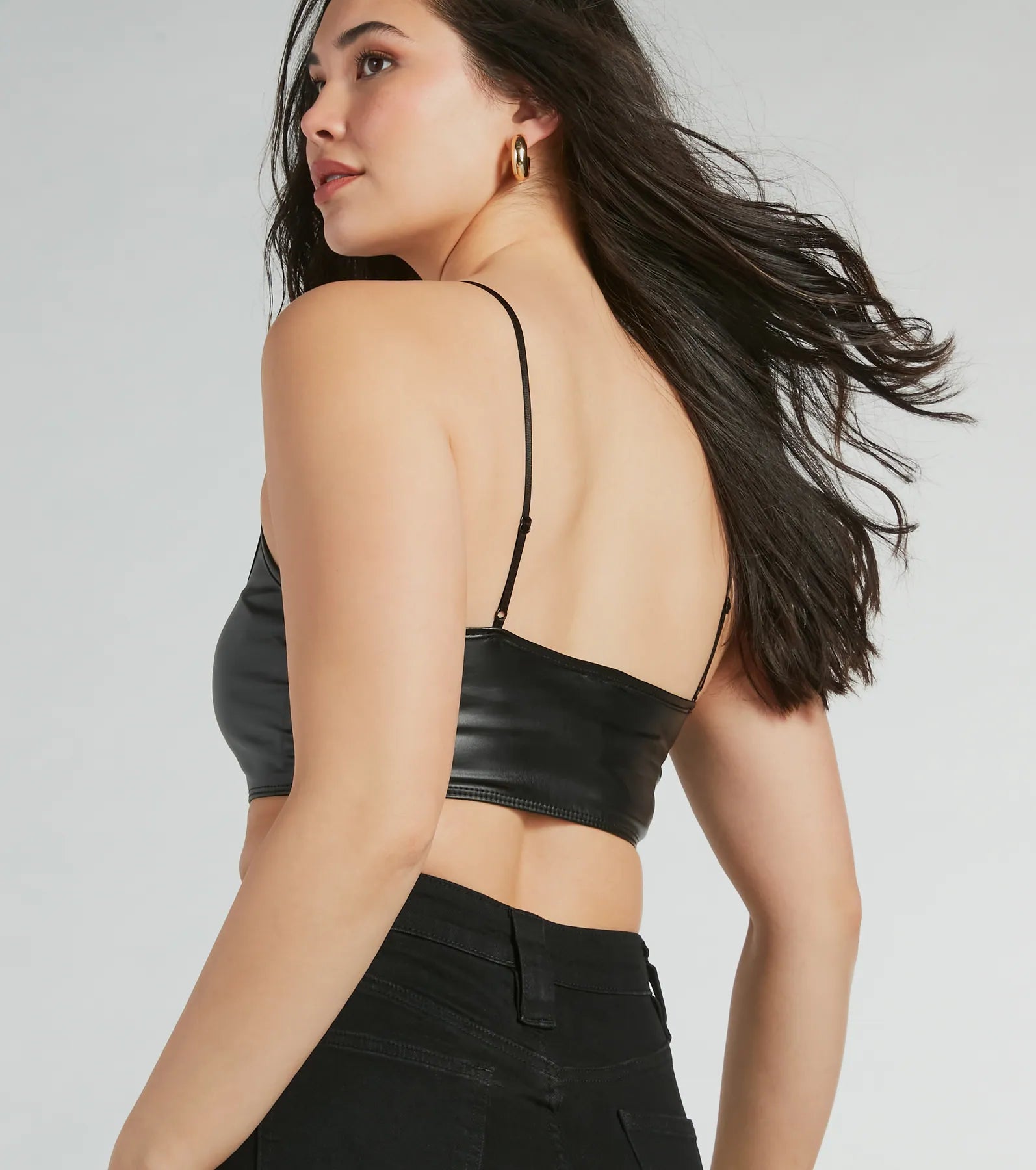 In The Moment Scoop Neck Faux Leather Bralette