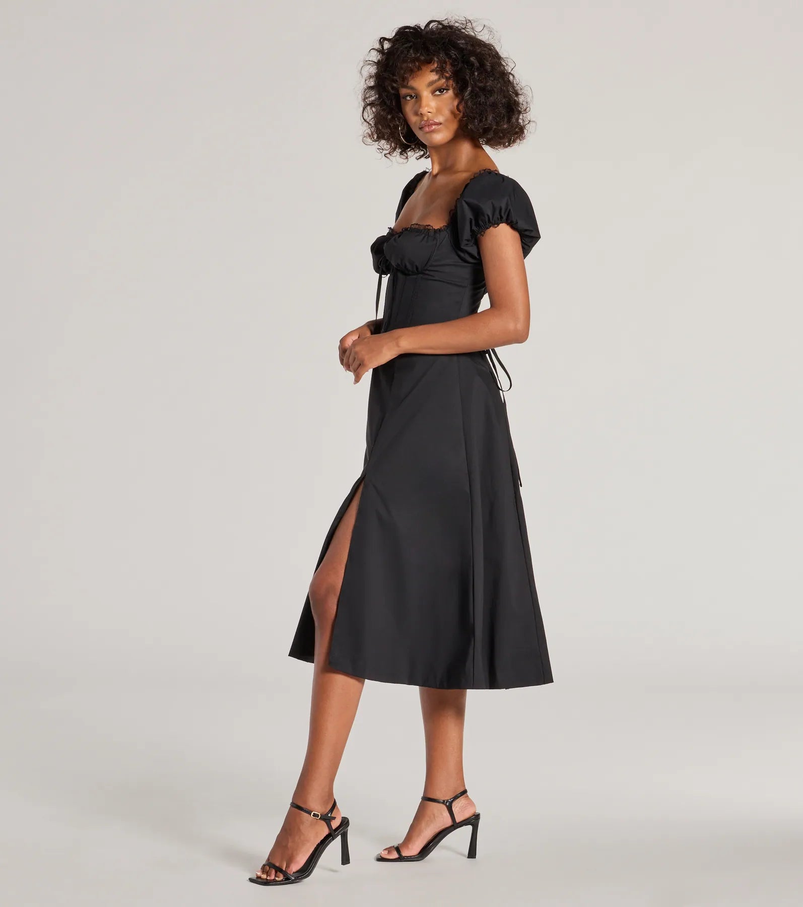 Flawless Puff Sleeve Corset Midi Dress