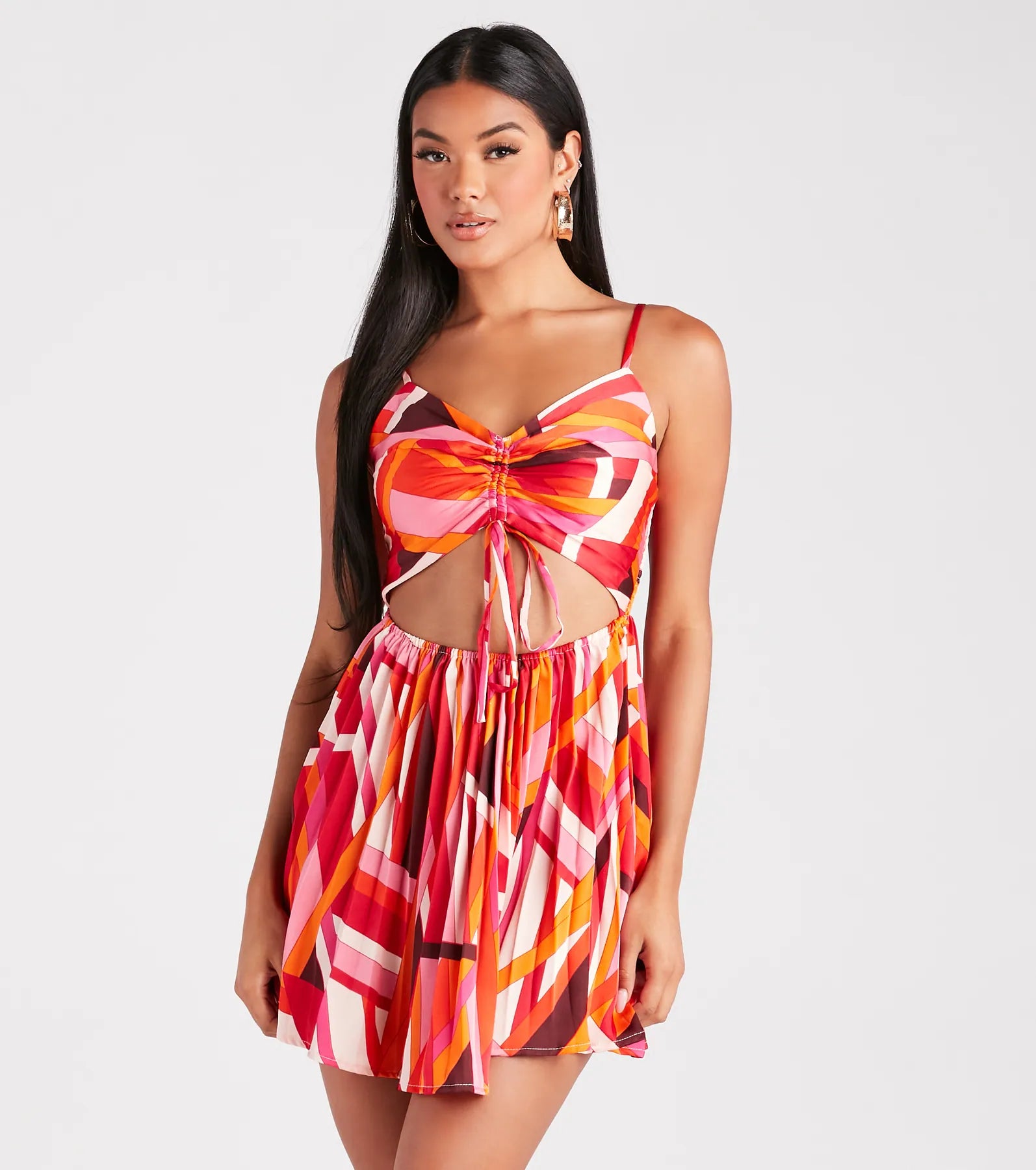 Playful Prints Satin Pleated Skater Dress