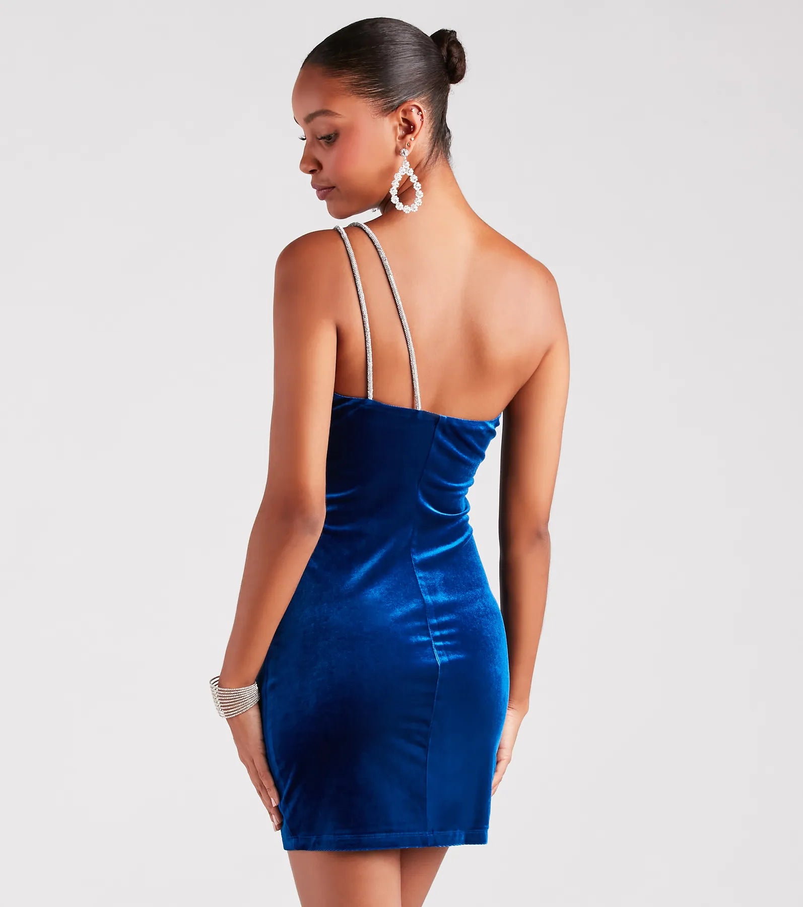 Katelynn Velvet Rhinestone Strap Bodycon Dress