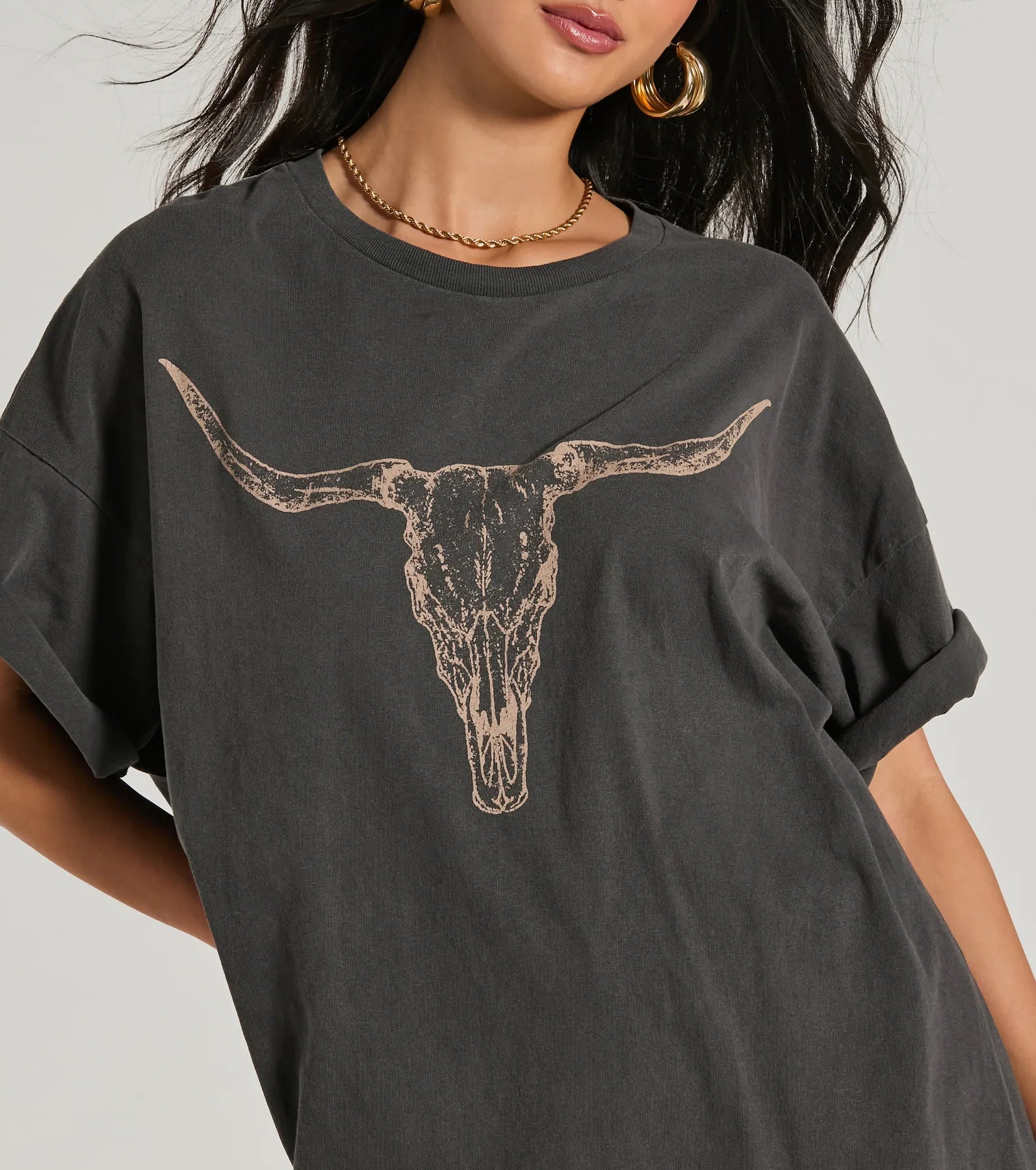 Giddy Up Cowgirl Longhorn Oversized Graphic Tee