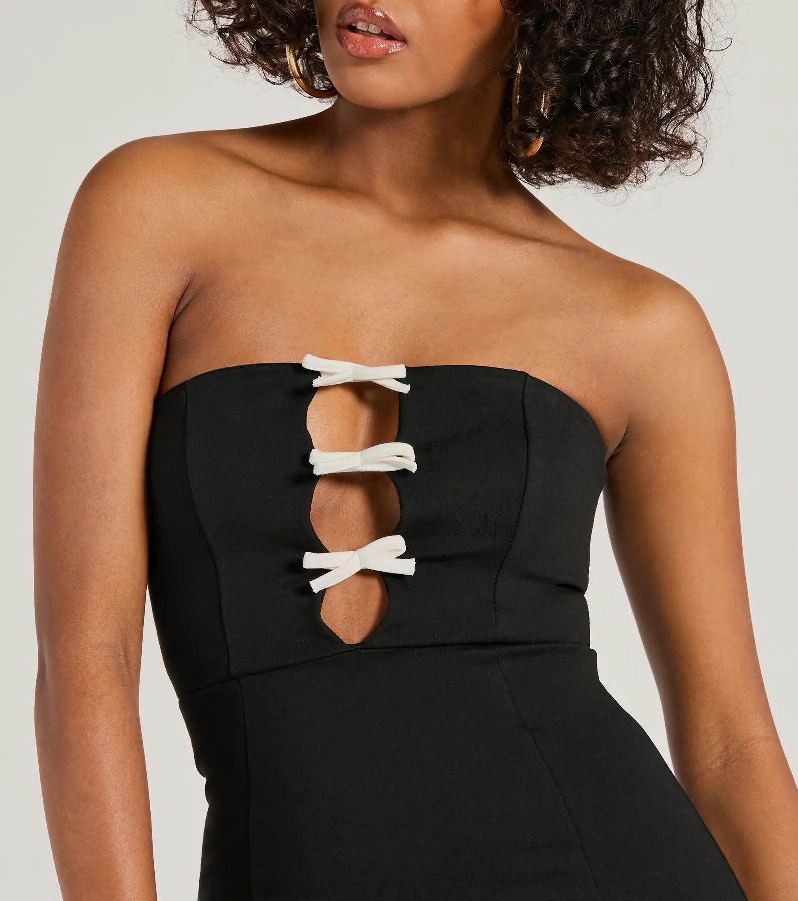 Perfectly Polished Strapless Bow Ponte Mini Dress