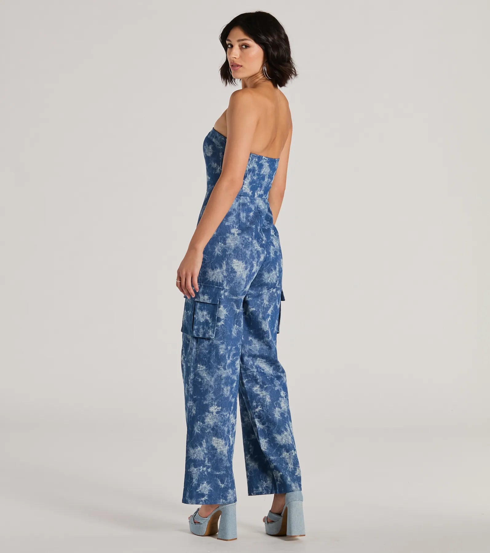 Good Vibes Strapless Tie-Dye Wide-Leg Cargo Jumpsuit