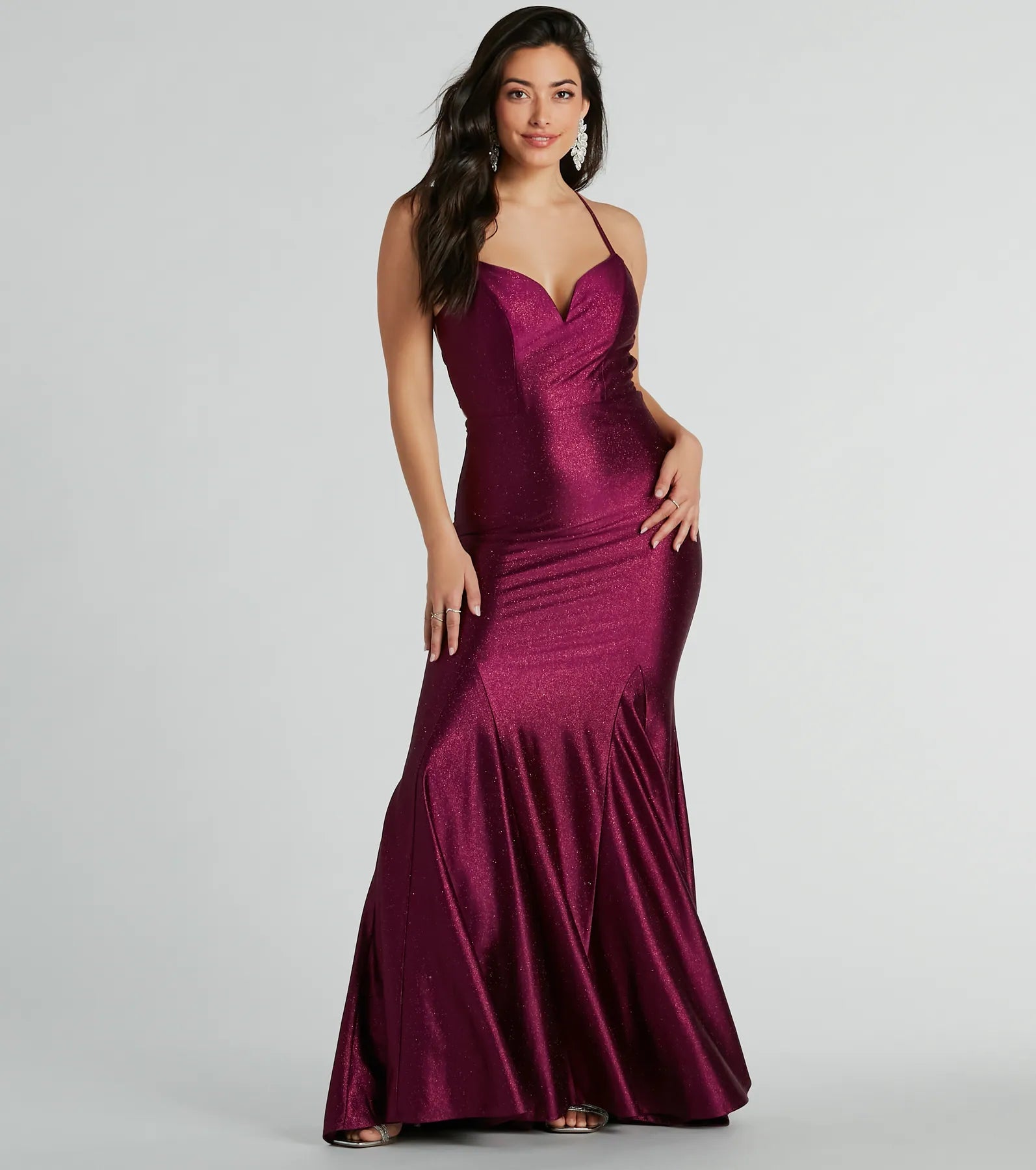 Mindy Strappy Back Mermaid Satin Glitter Dress