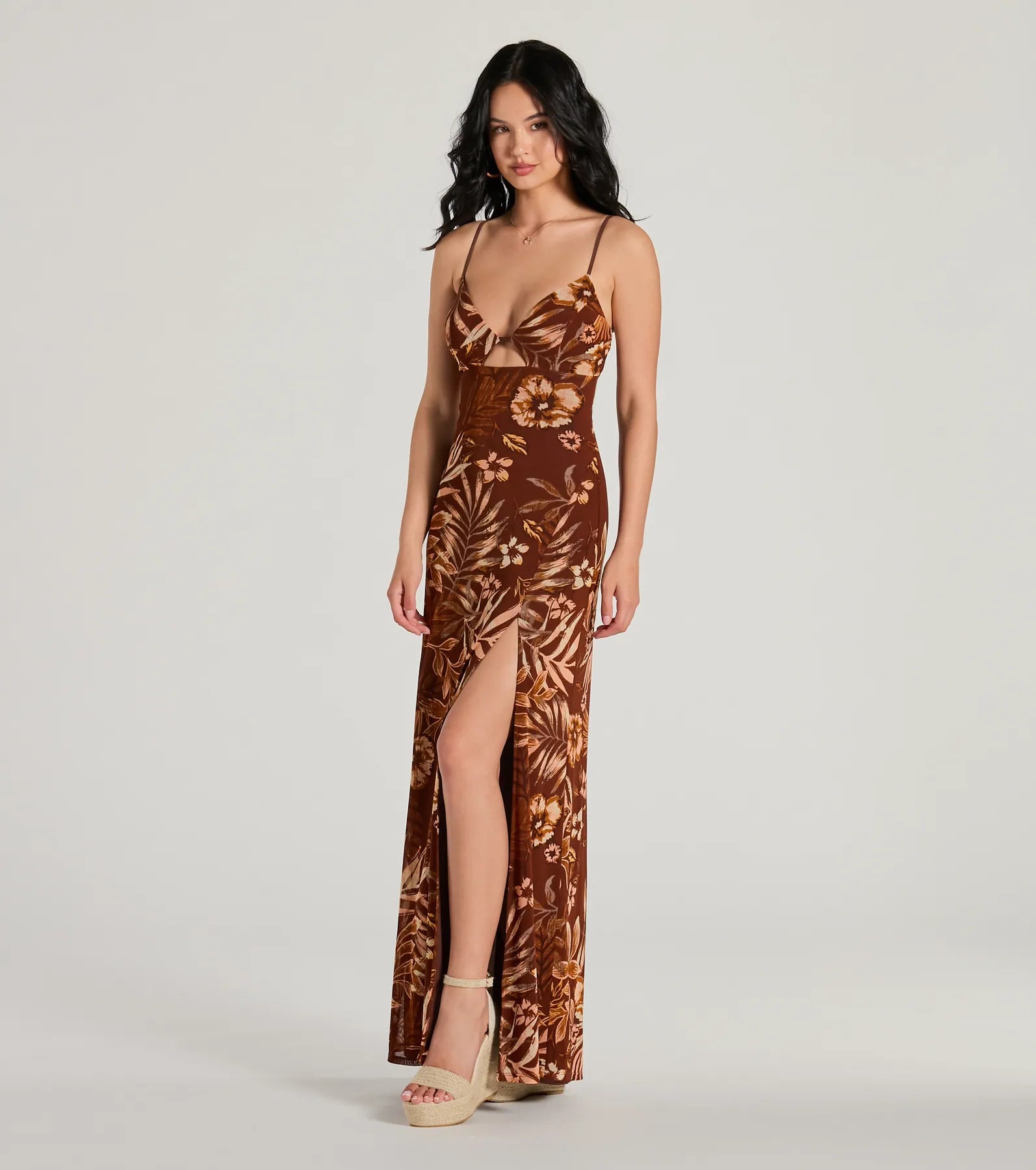 Paradise Pick V-Neck Cutout Tropical Maxi Dress