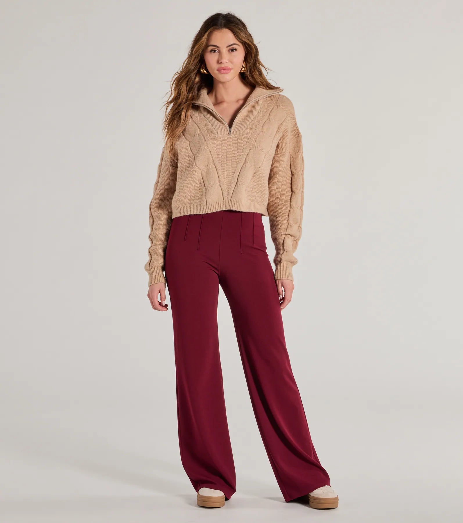 Stylish Impression High Rise Straight Leg Trouser Pants