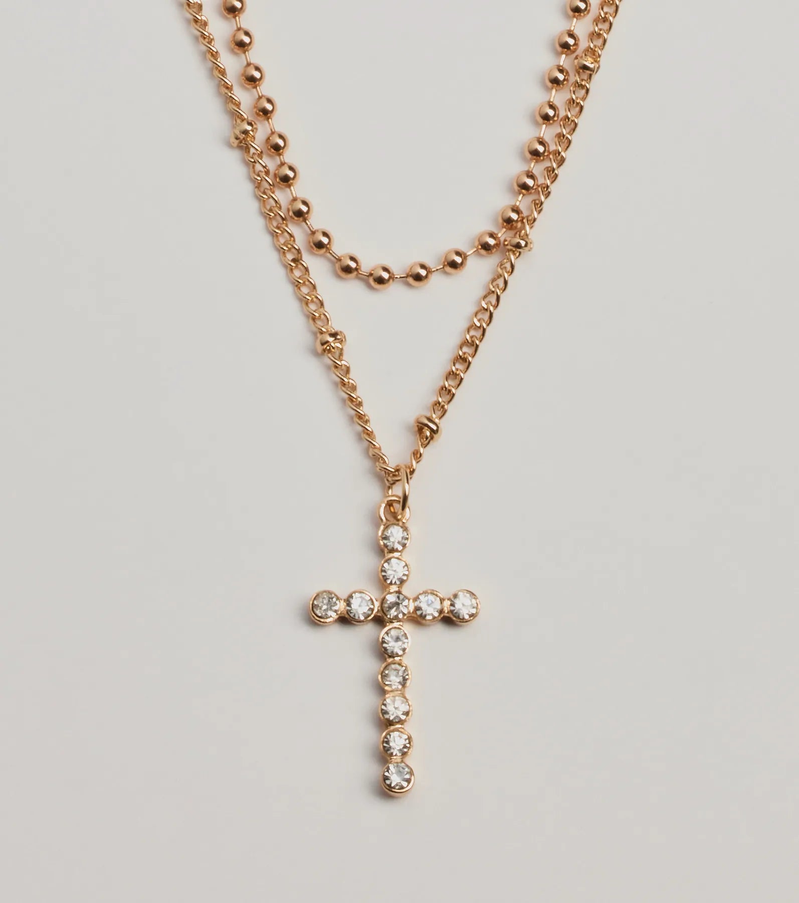 Joyful Glam Layered Rhinestone Cross Necklace