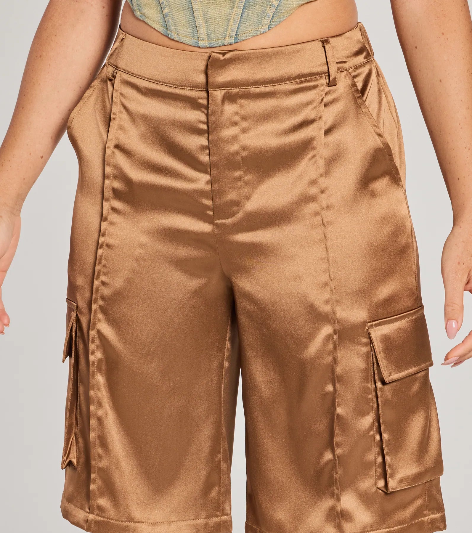 Trendsetter Vibes Satin Cargo Jorts