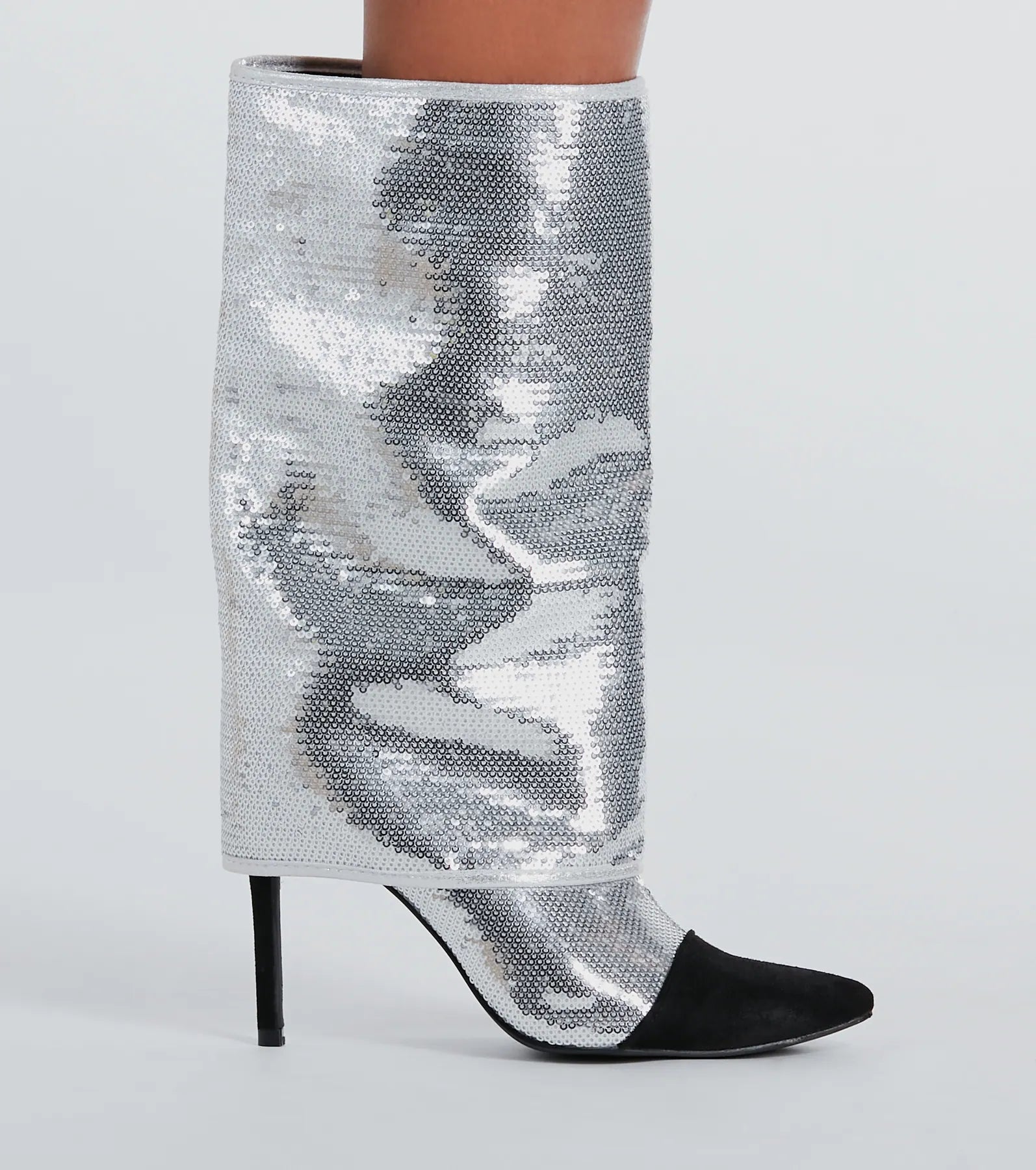 Girl's Night Sequin Fold-Over Stiletto Boots