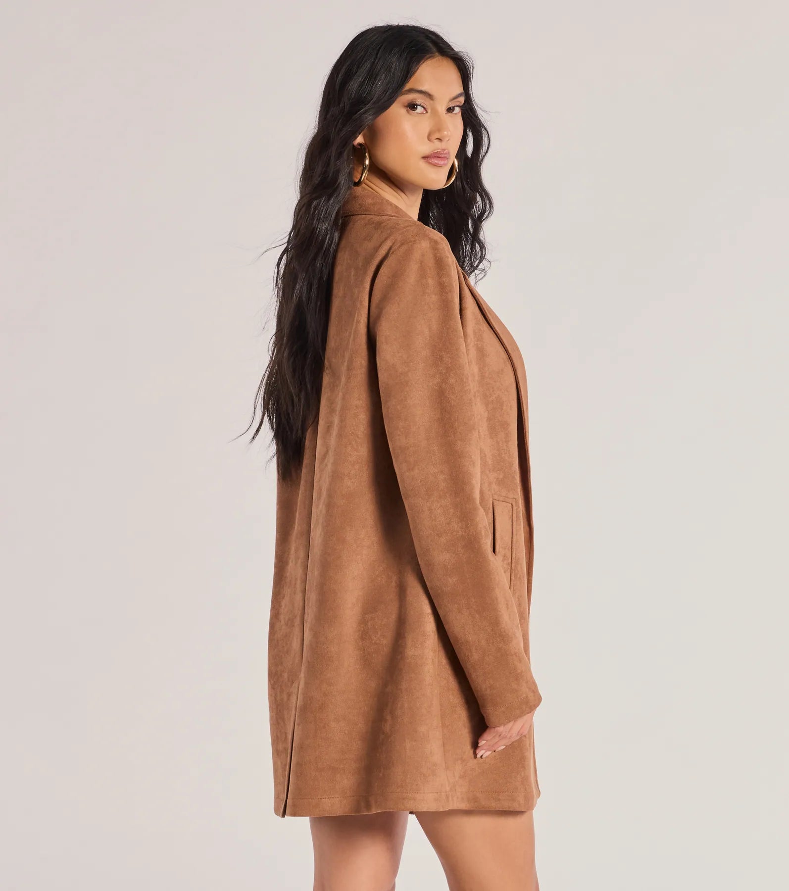 On The Move Faux Suede Long Blazer