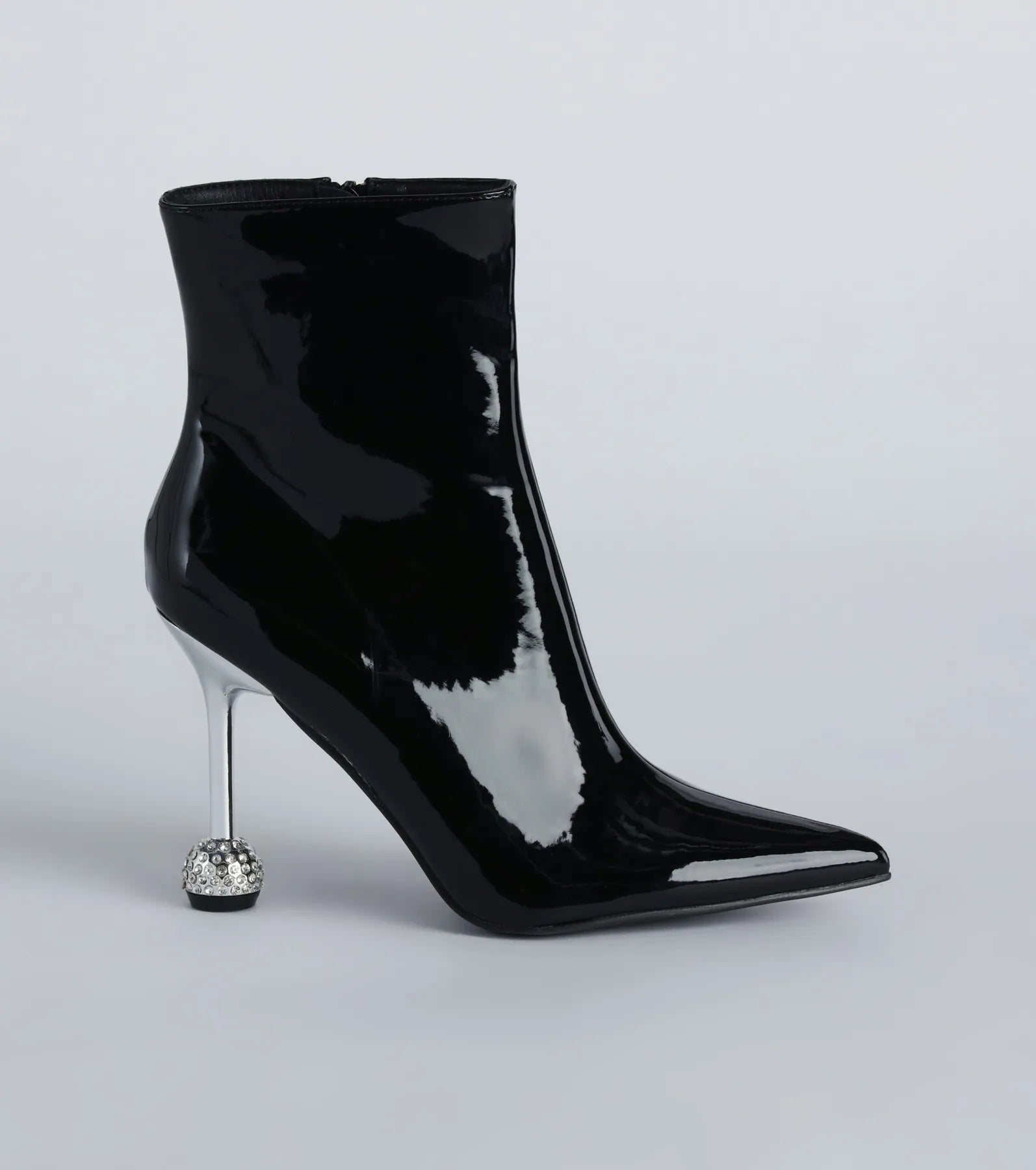 Glamorous Nights Patent Rhinestone Heel Booties