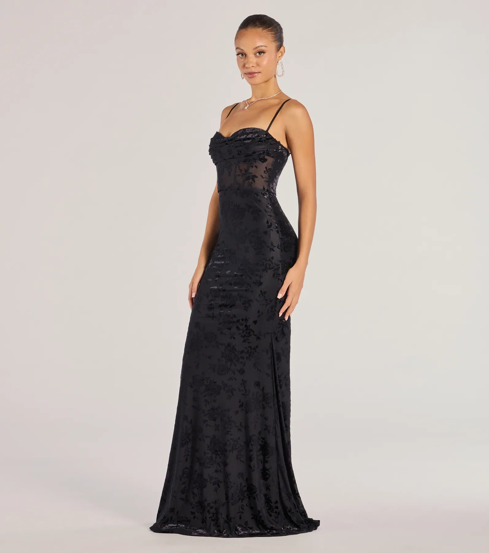 Alessandra Sleeveless Flocked Velvet Mermaid Dress