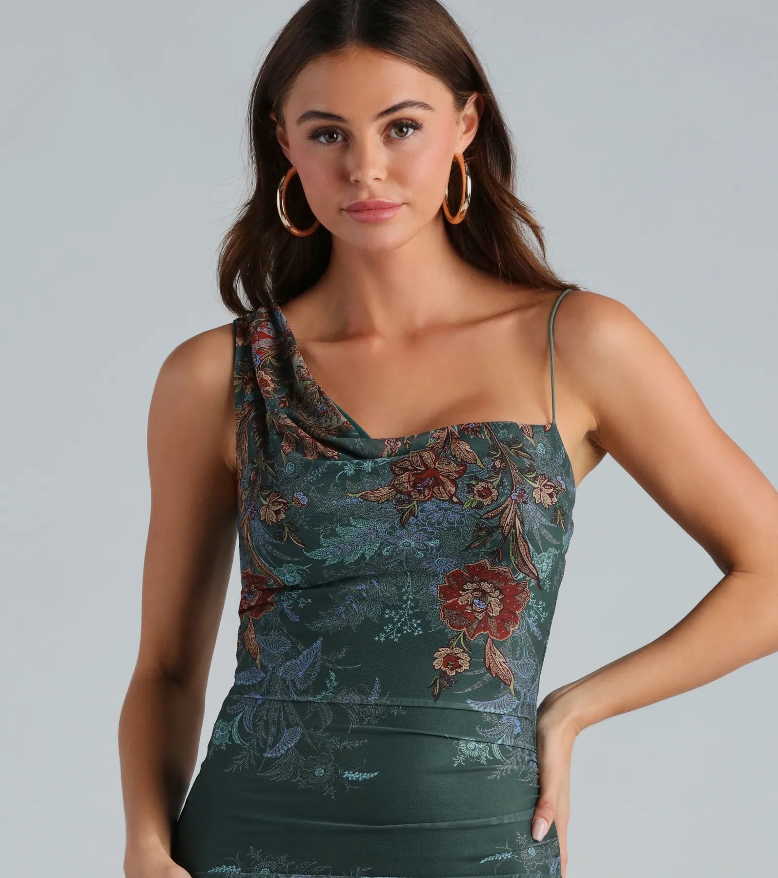 Boho Chic Paisley Mesh Ruched Midi Dress