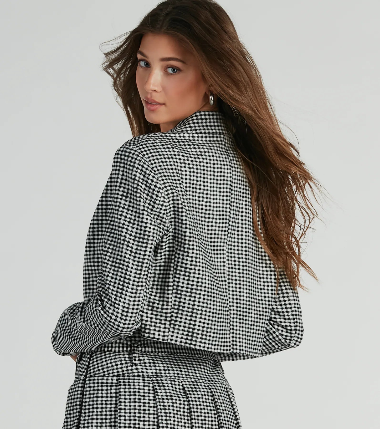 Preppy Perfection Gingham Twill Cropped Blazer