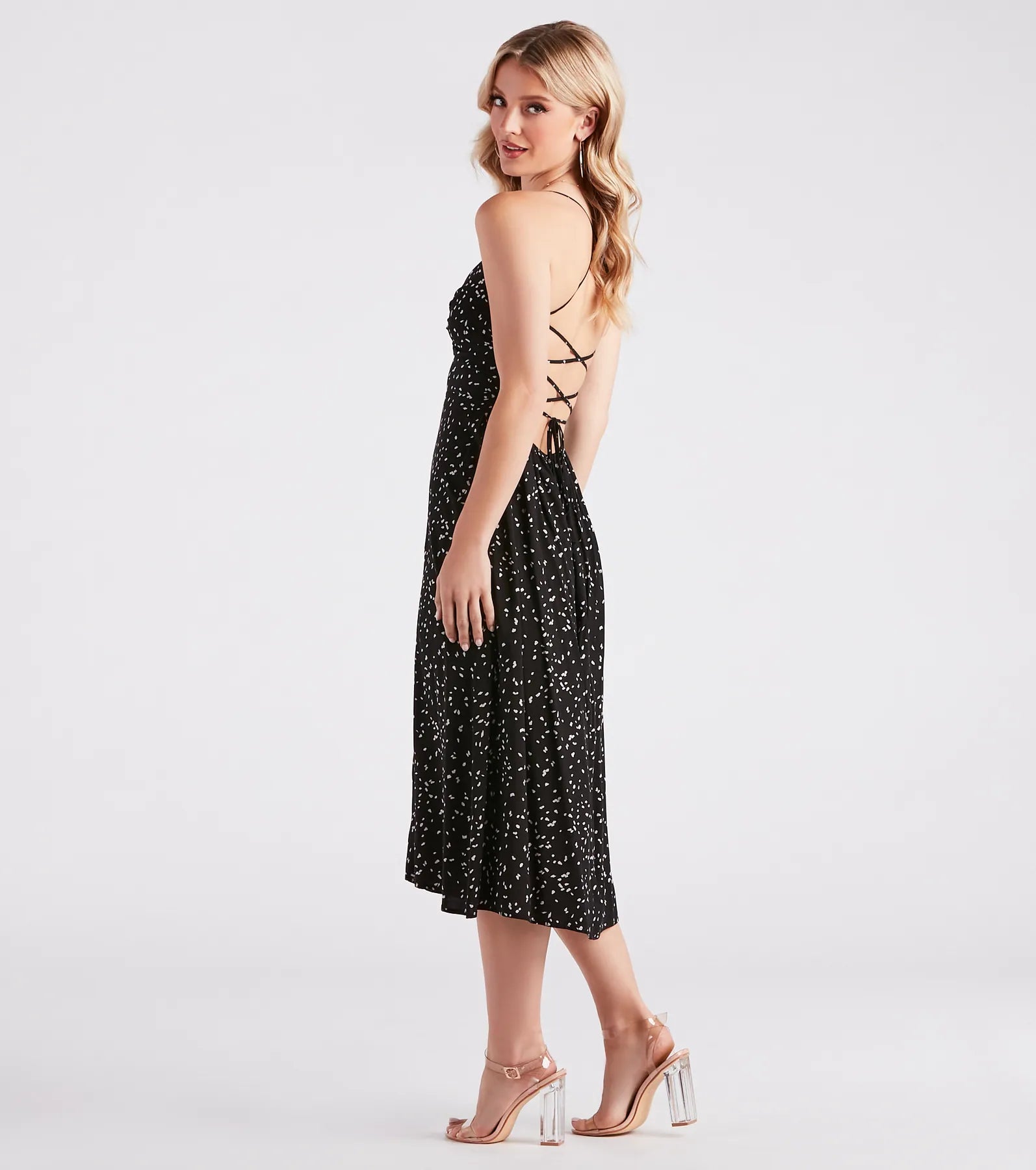 Just Spotted Leopard Lace-Up Midi Dress