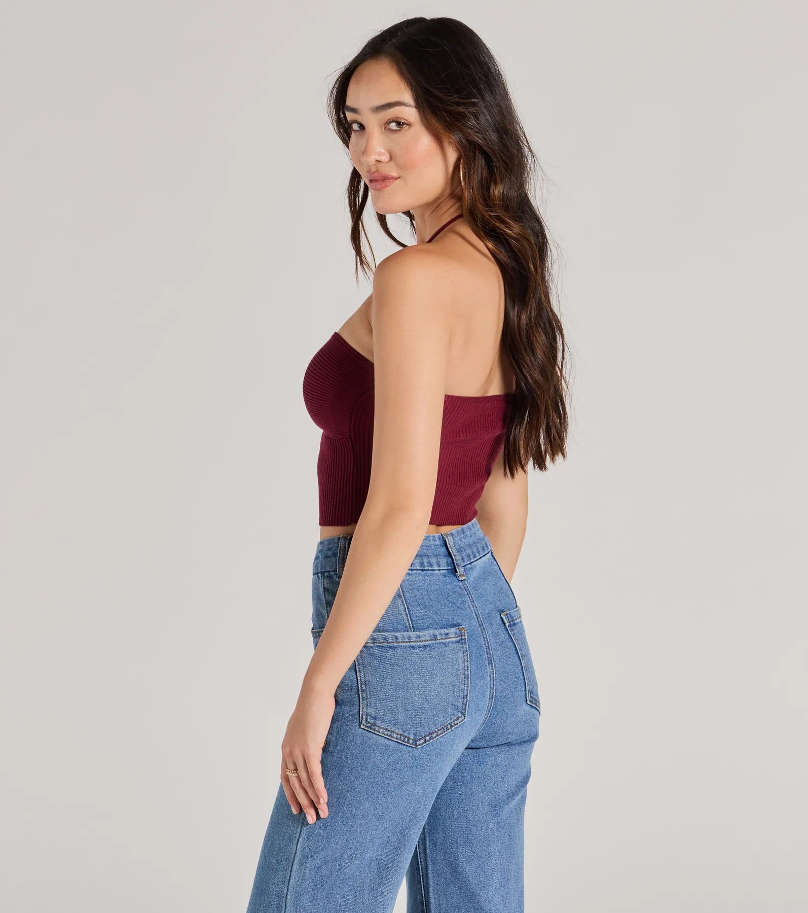 Stylish Basic Halter Rib Knit Crop Top