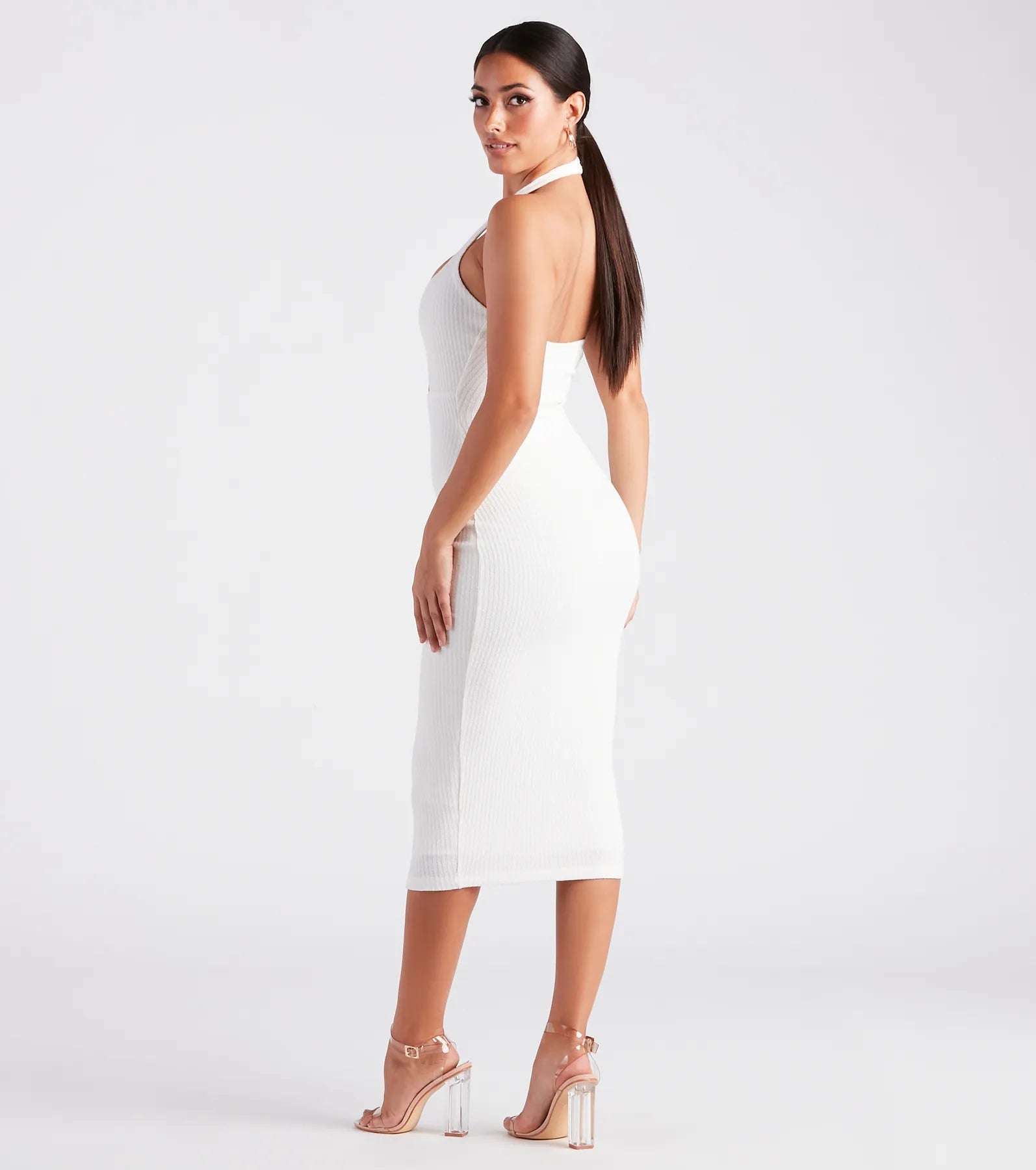 Catching Flights O-Ring Halter Midi Dress