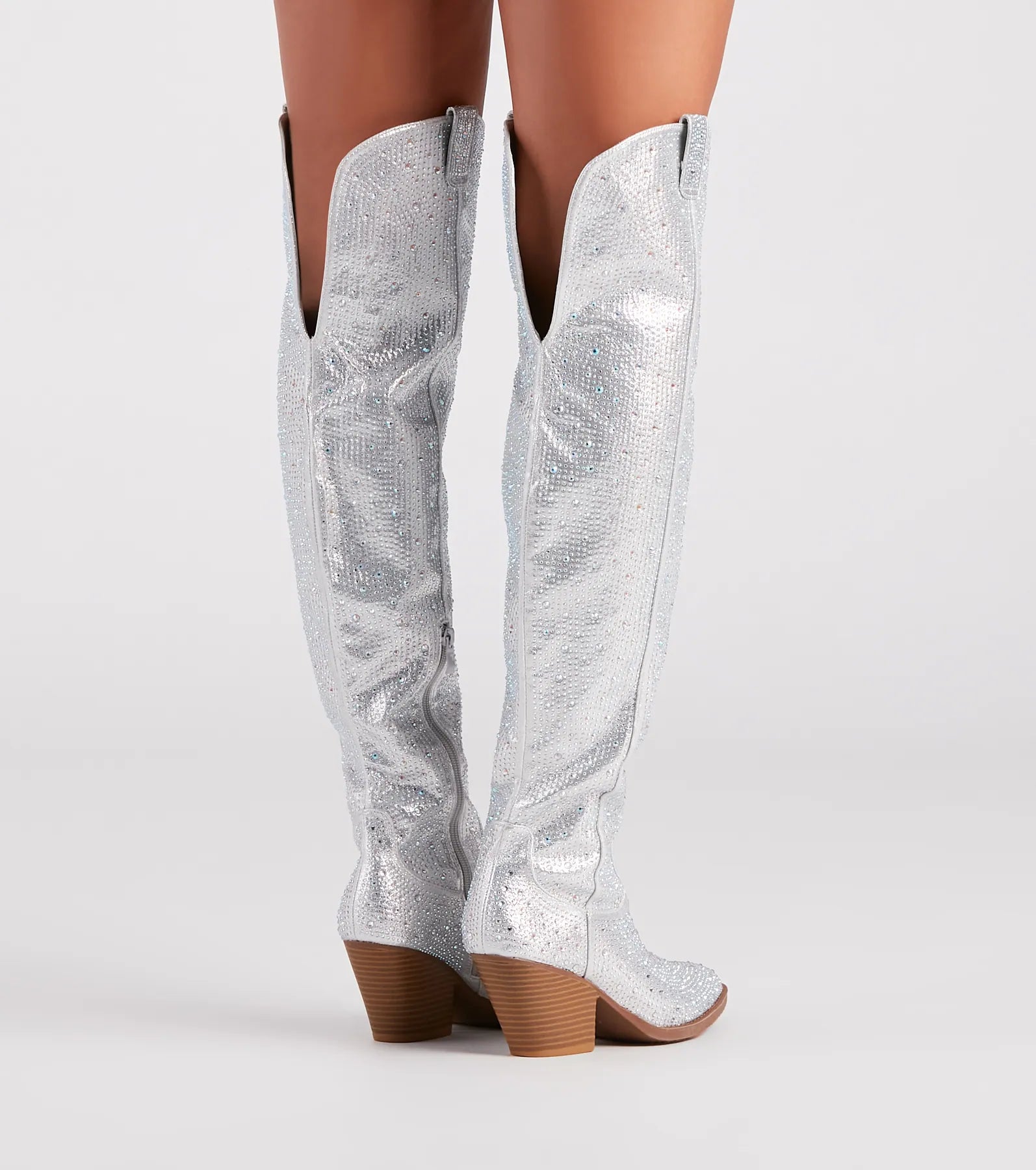 Fearlessly-Chic Rhinestone Thigh-High Cowboy Boots