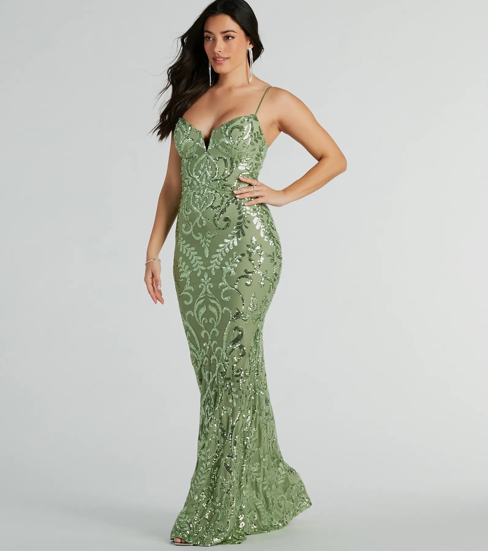 Julissa V-Neck Sequin Mesh Mermaid Dress