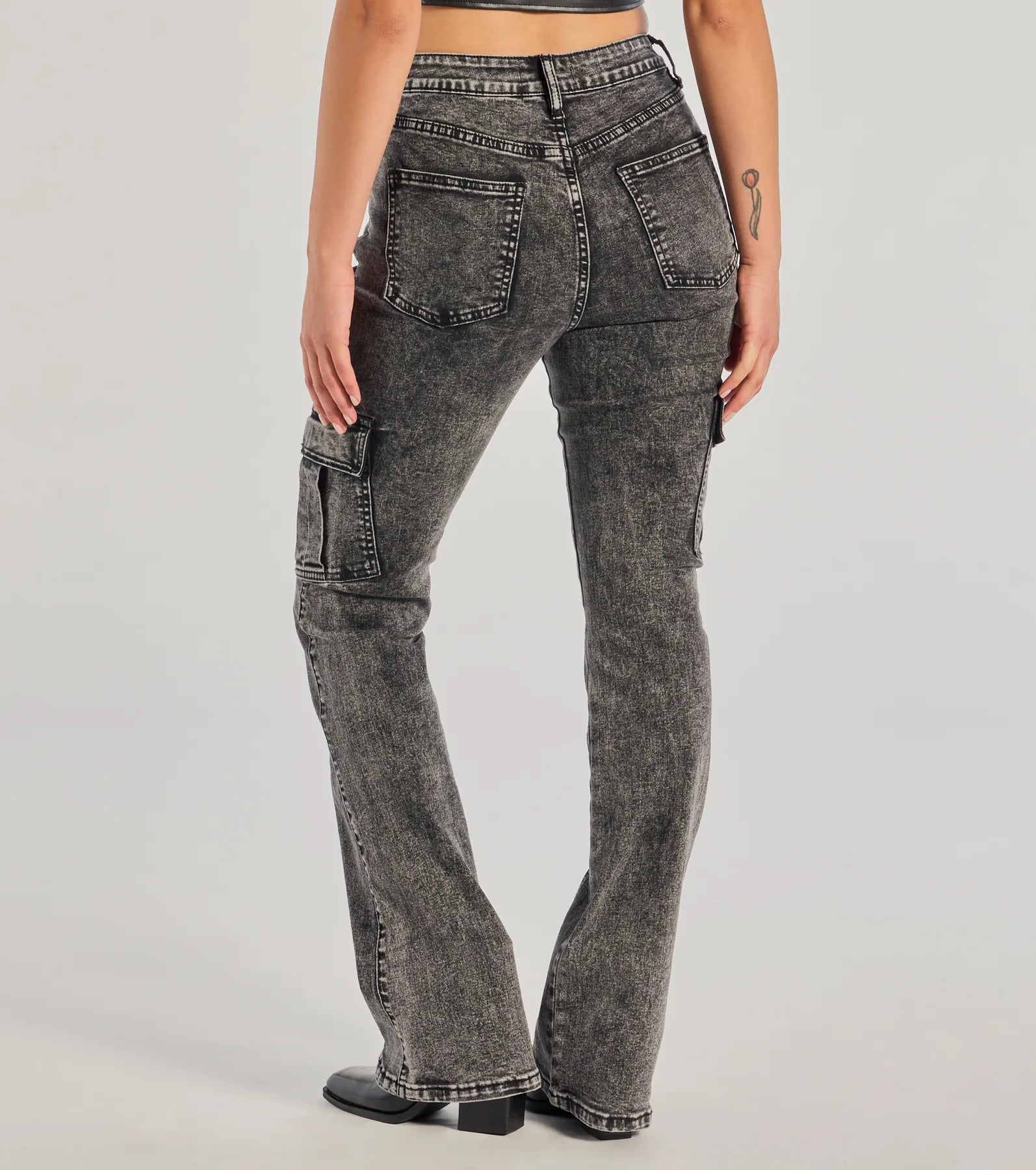 Bold High-Rise Acid Wash Cargo Jeans