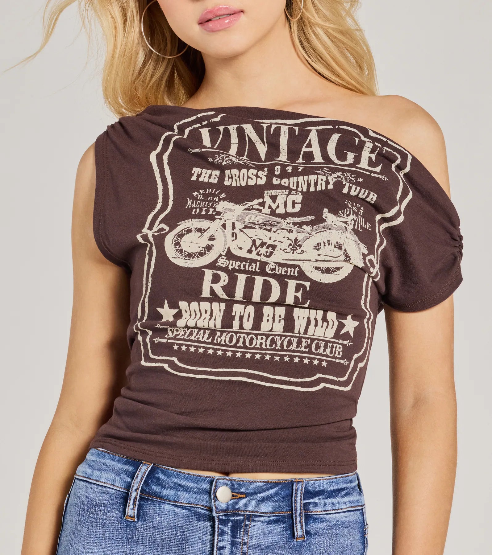 Born To Be Wild Off-Shoulder Graphic Crop Top