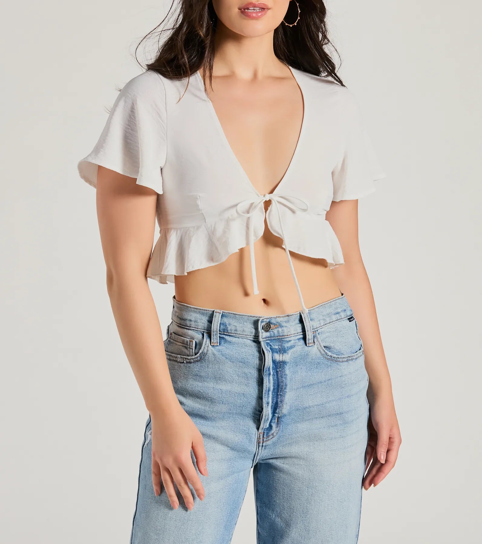 Sweeten Me Up Flutter Sleeve Tie Front Crop Top