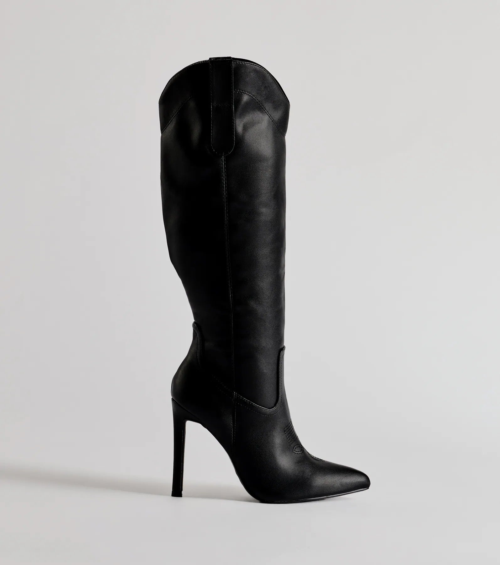 Sleek Western Under-The-Knee Stiletto Boots