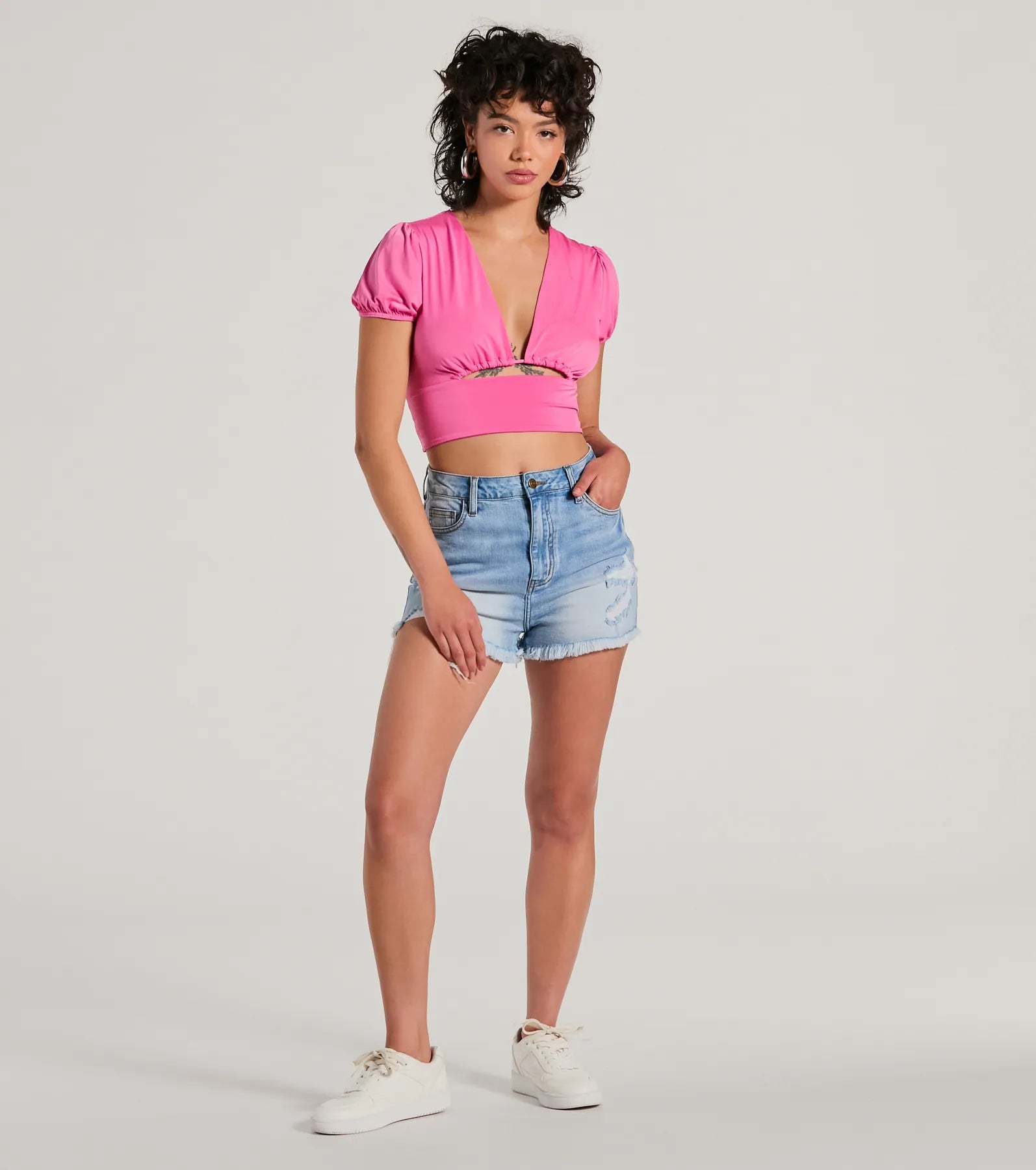 Simply Adorable Puff Sleeve Cutout Crop Top