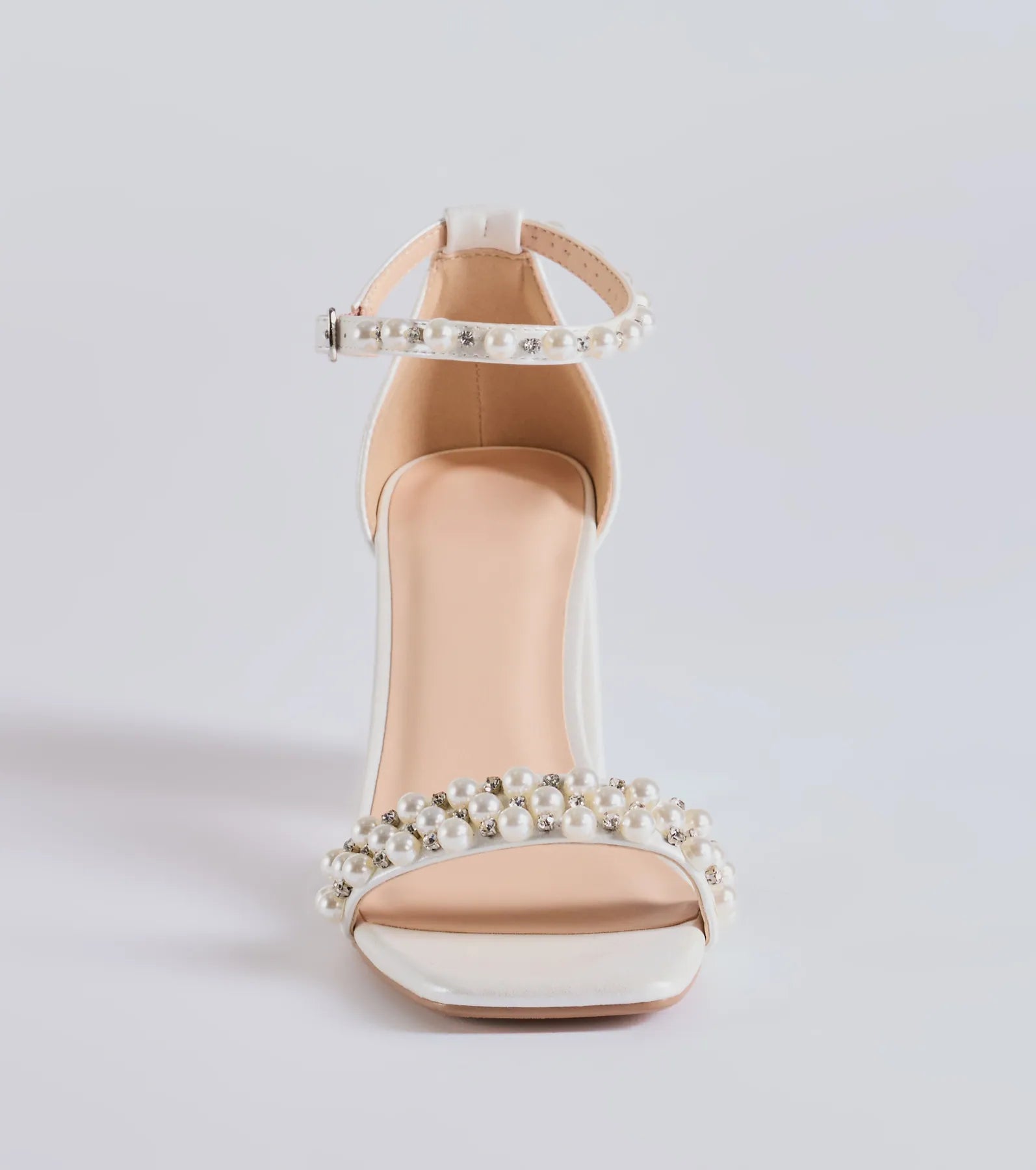 Endless Luxe Faux Pearl and Rhinestone Block Heels