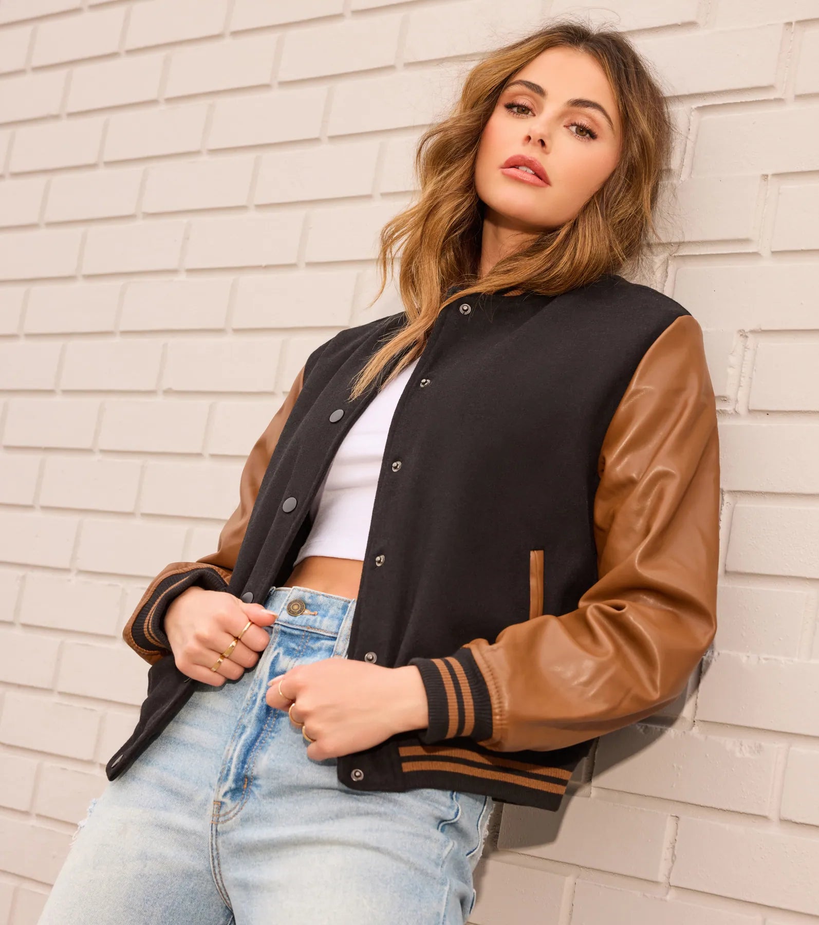 Chic Spirit Faux Wool Varsity Jacket