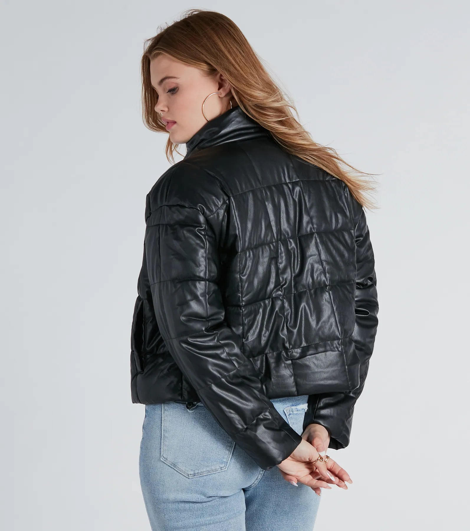 Sleek As Can Be Faux Leather Puffer Jacket