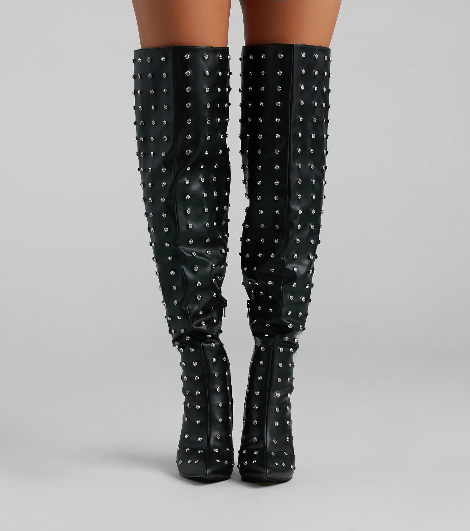 Glam Allure Rhinestone Faux Leather Over-The-Knee Boots