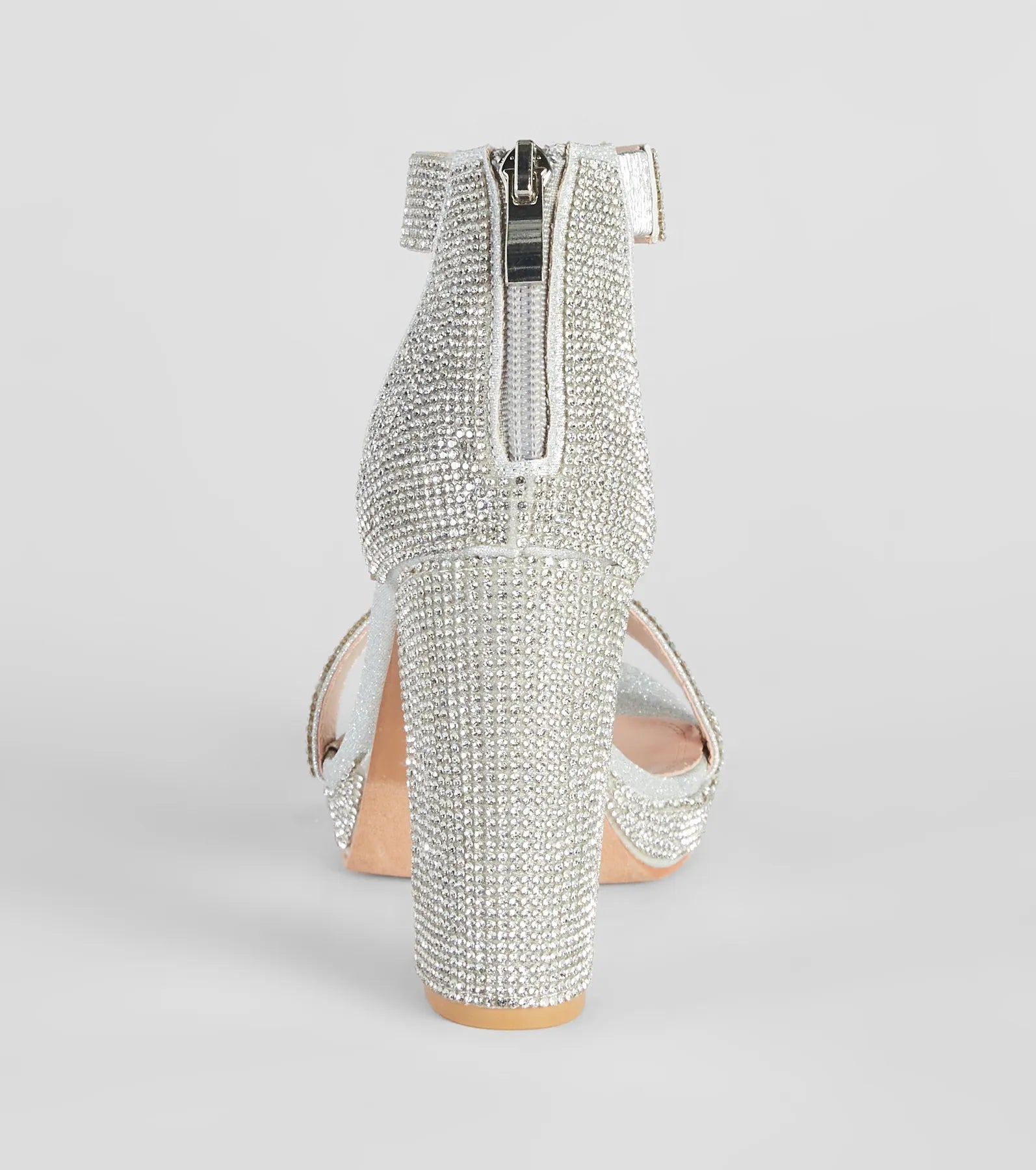 Shimmer In Rhinestone Block Heels