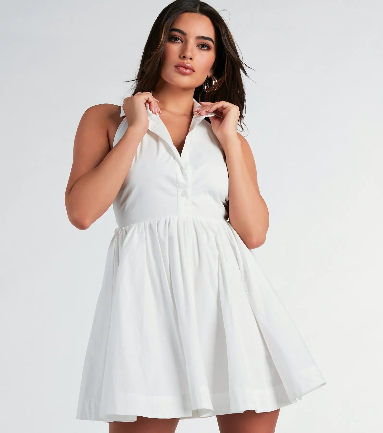 Sunny Afternoons Collar Open Back Skater Dress