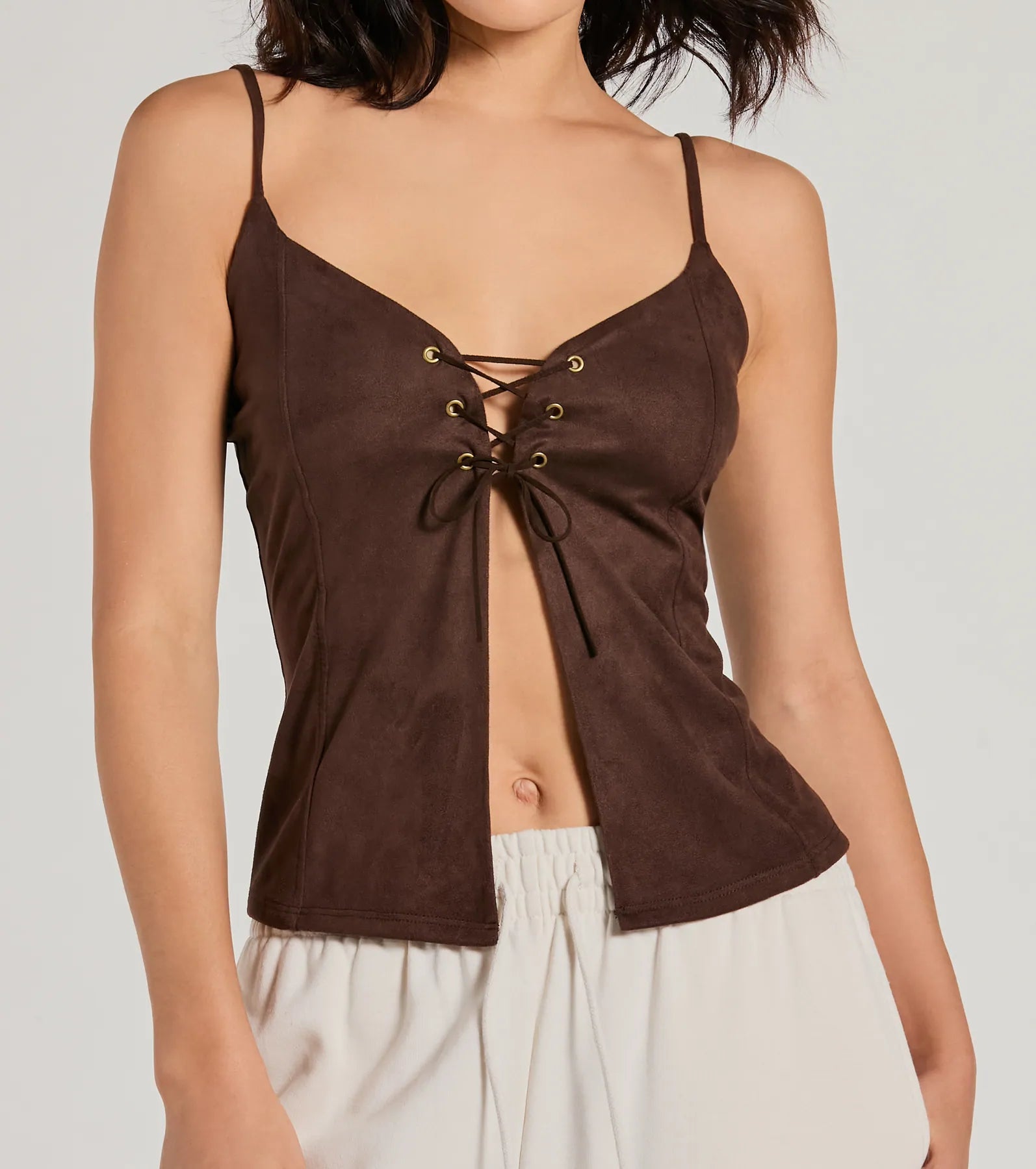 Treasured Trend Lace-Up Slit Crop Tank Top