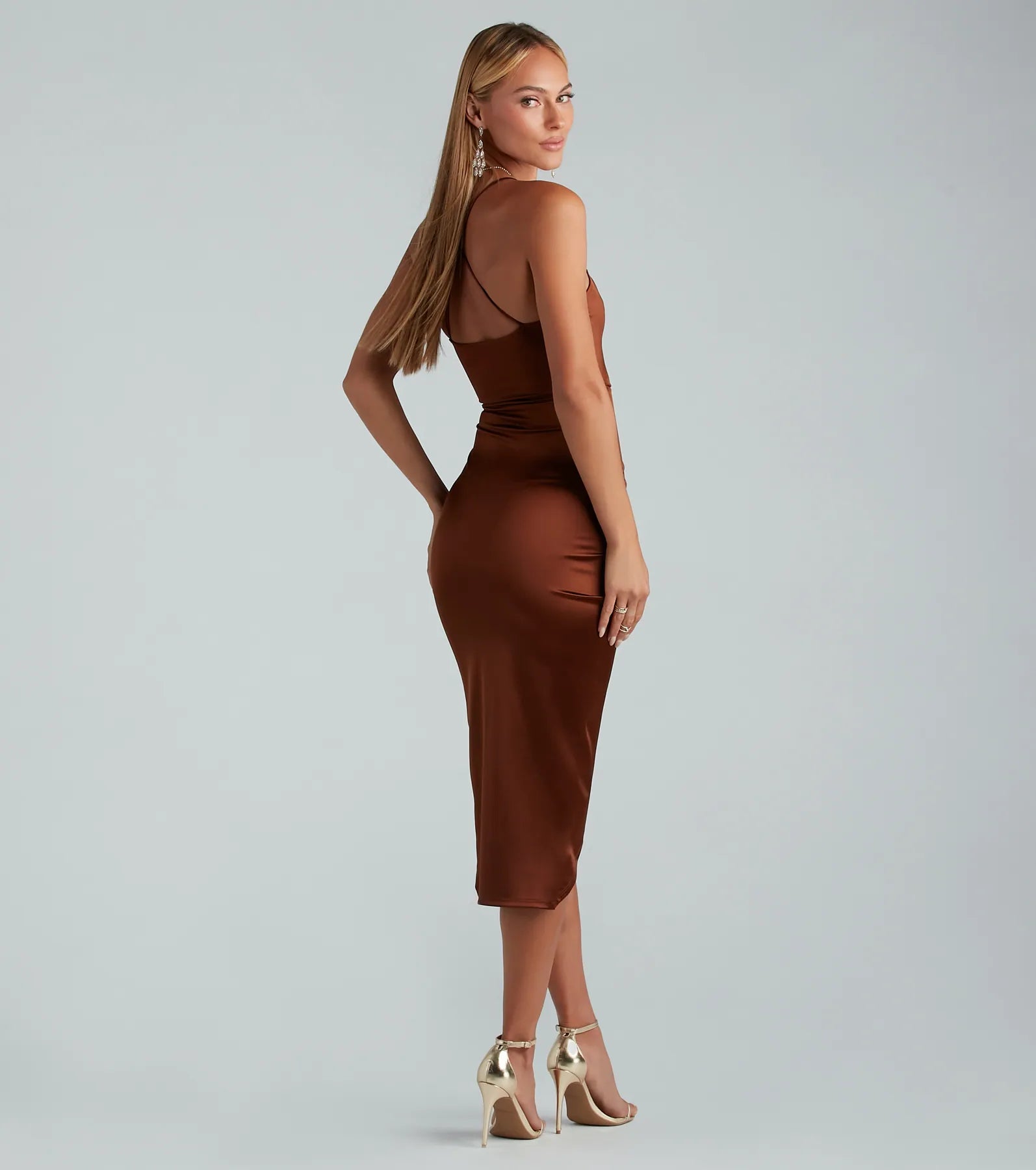 Lady Of The Hour Satin Wrap Midi Dress