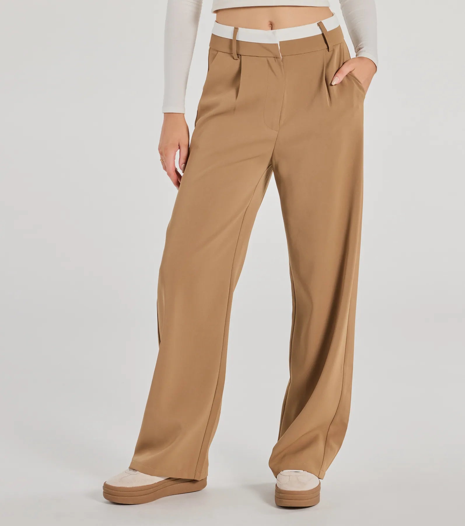 Polished Perfection Contrast Waist Pants