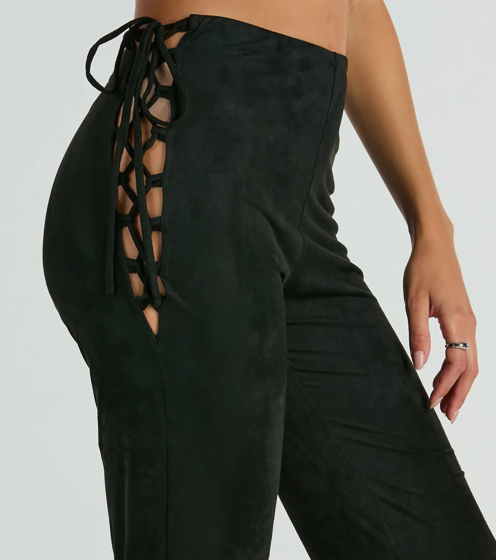 All Laced-Up Flare Faux Suede Pants