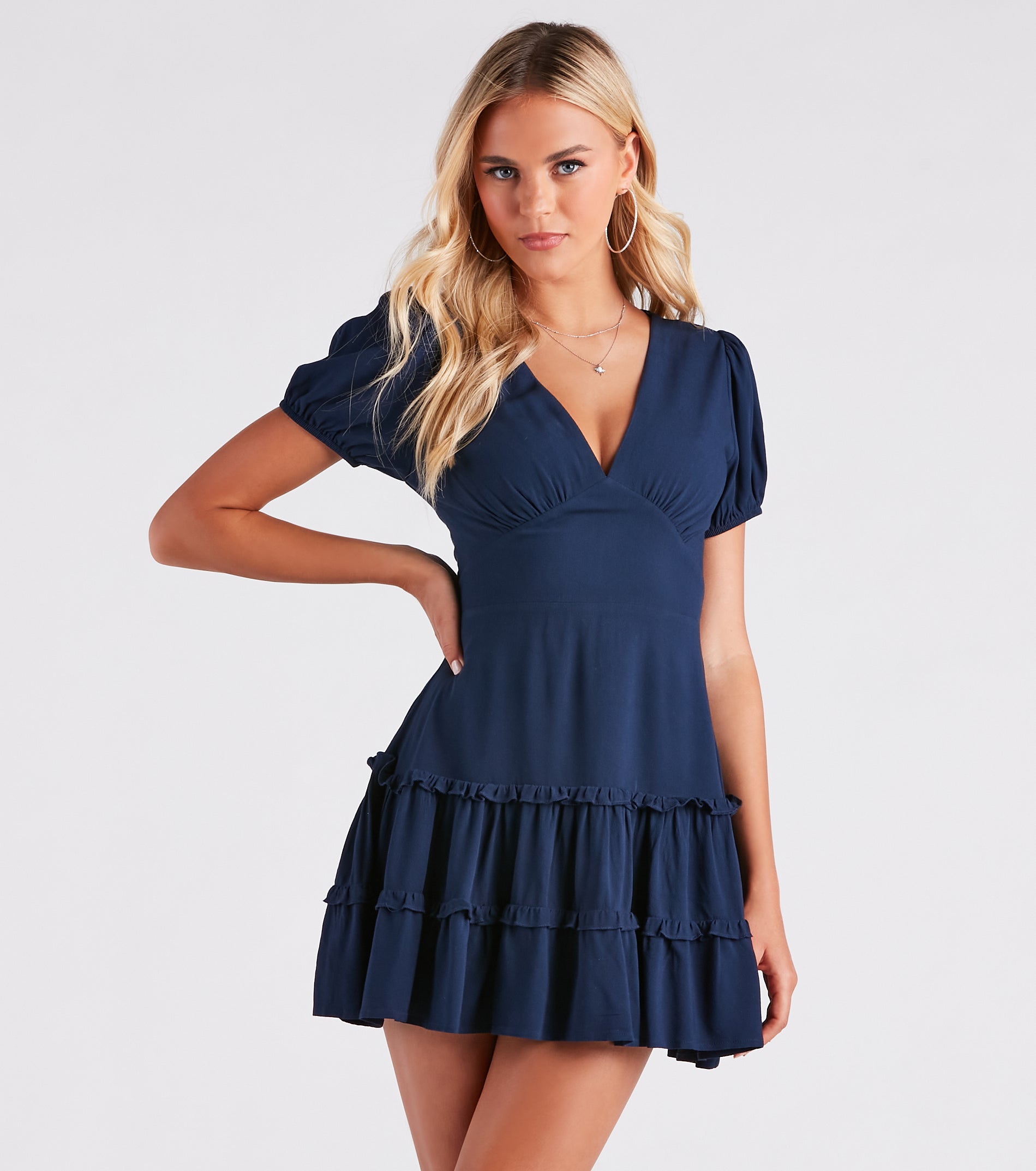 Darling Twirl Crepe Ruffle Skater Dress