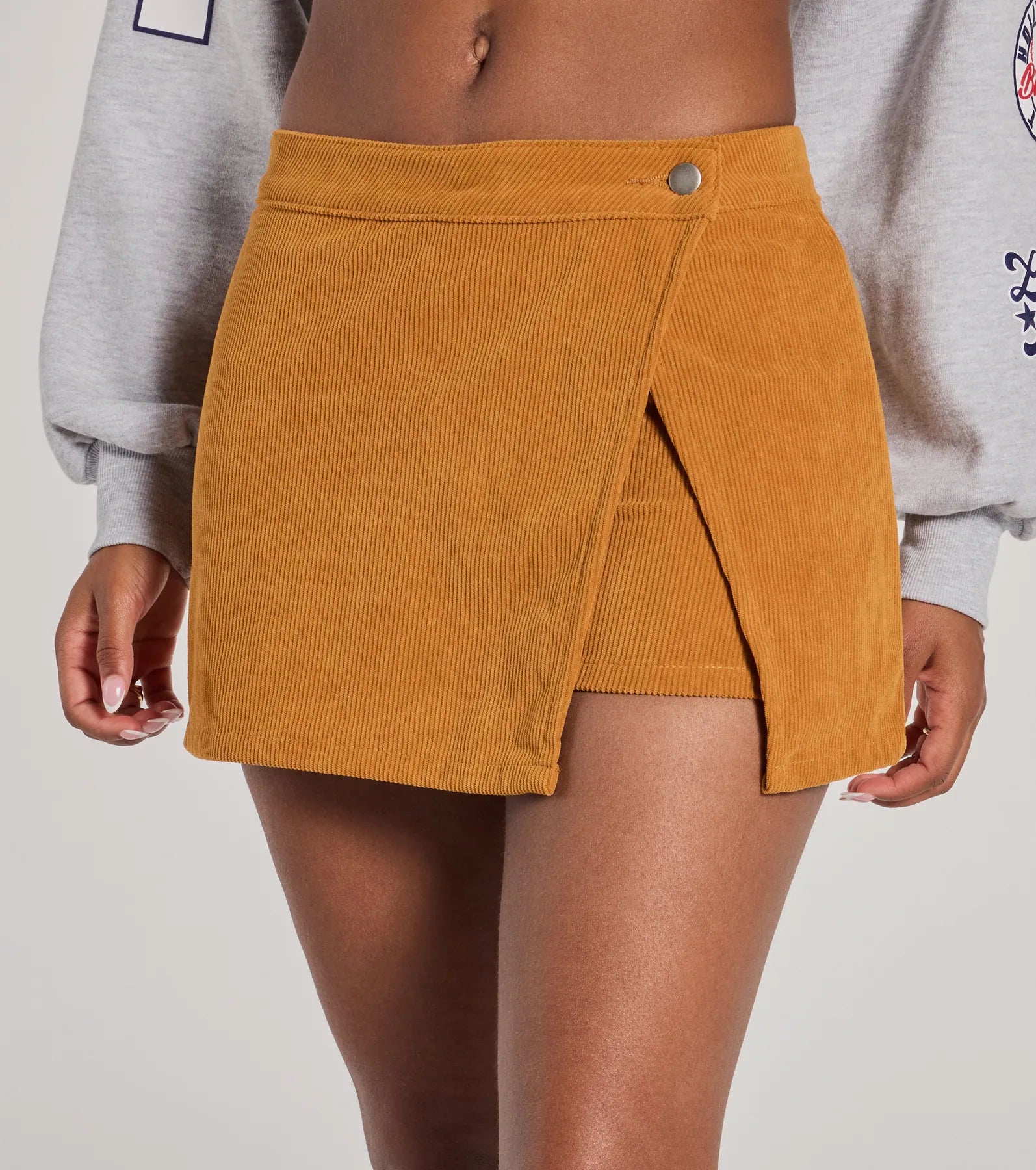 Trendy Girl Corduroy Faux Wrap Mini Skort