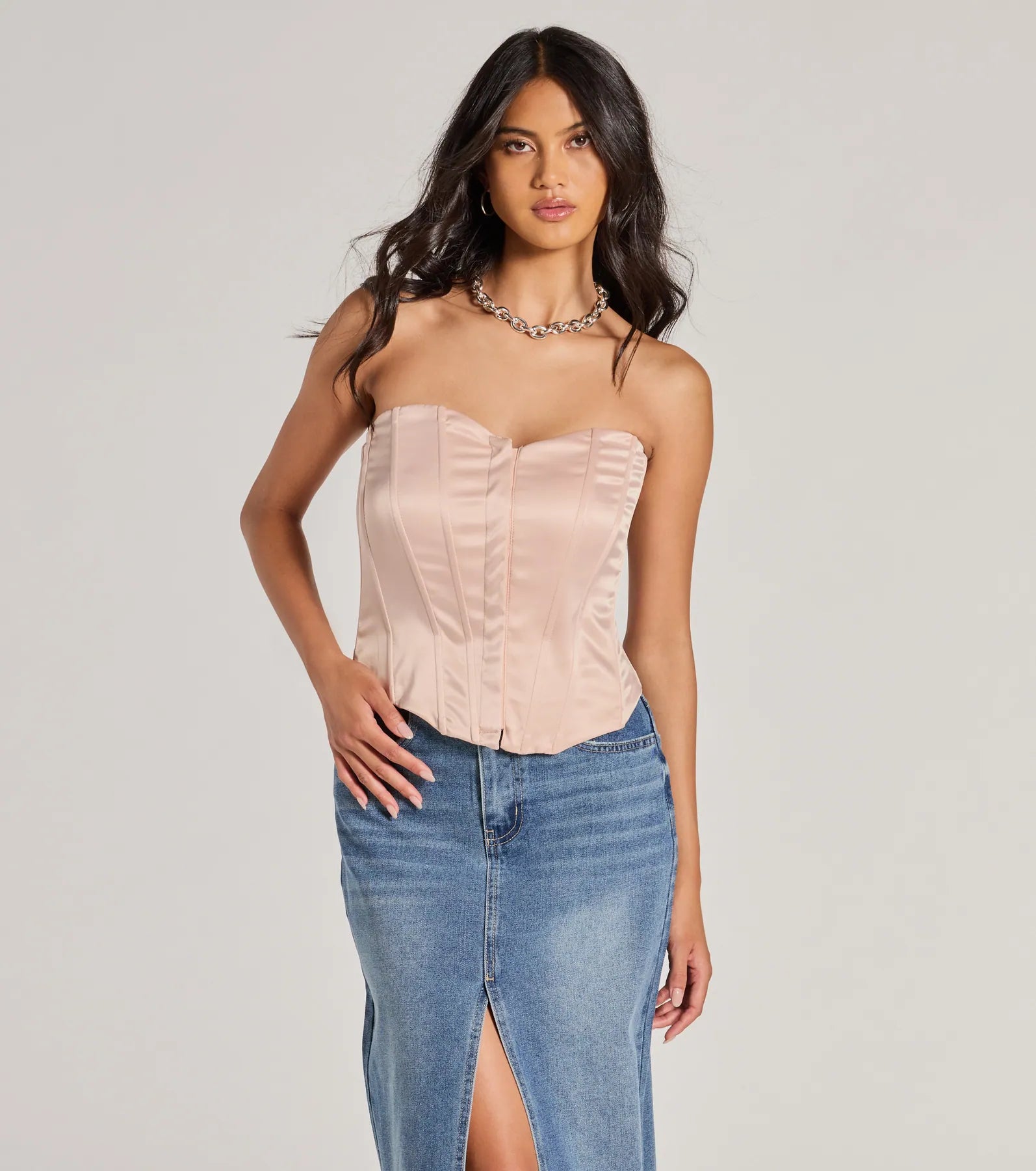 Looking Fine Strapless Satin Corset Top