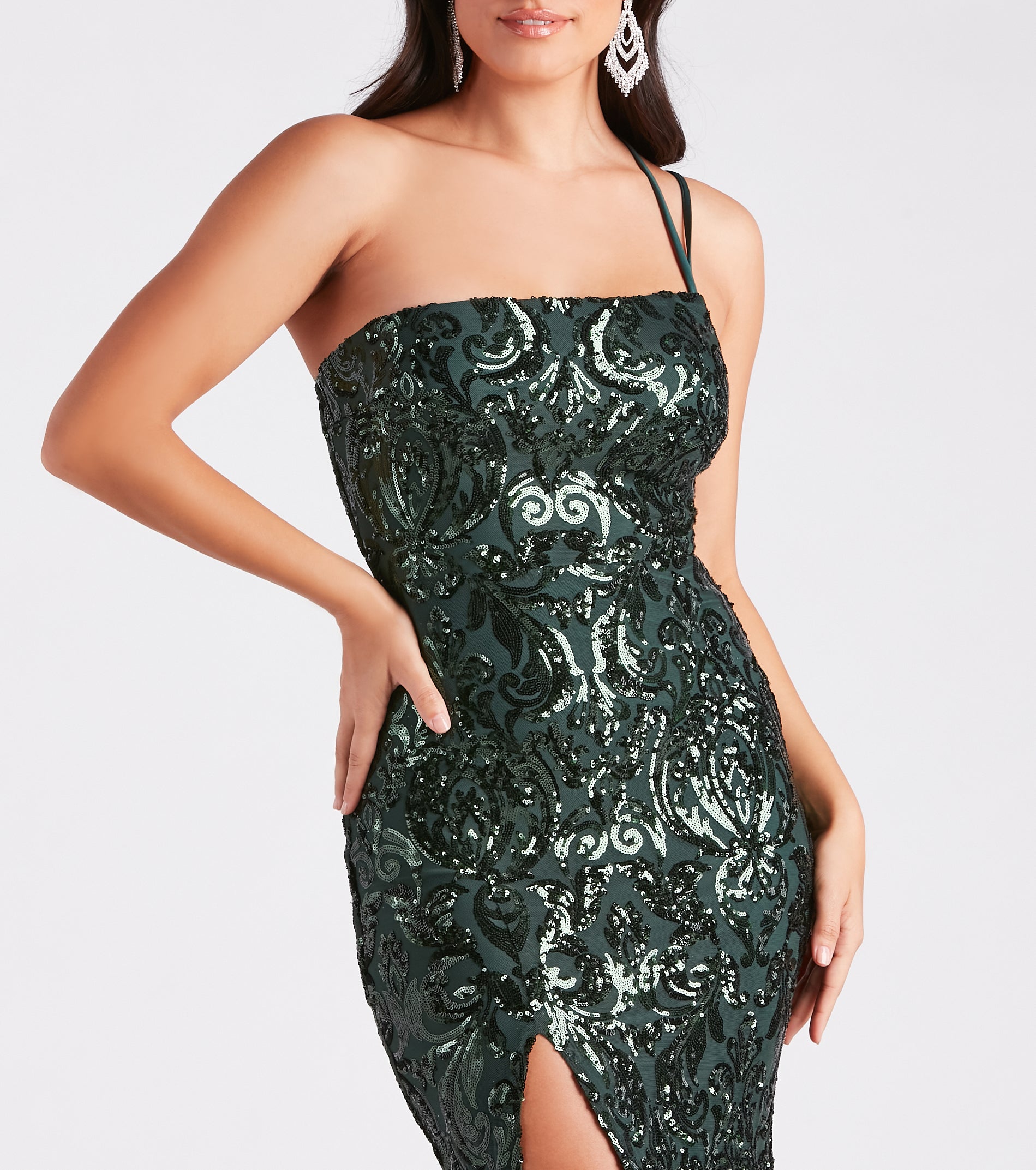 Tilda Formal Sequin Slit Midi Dress