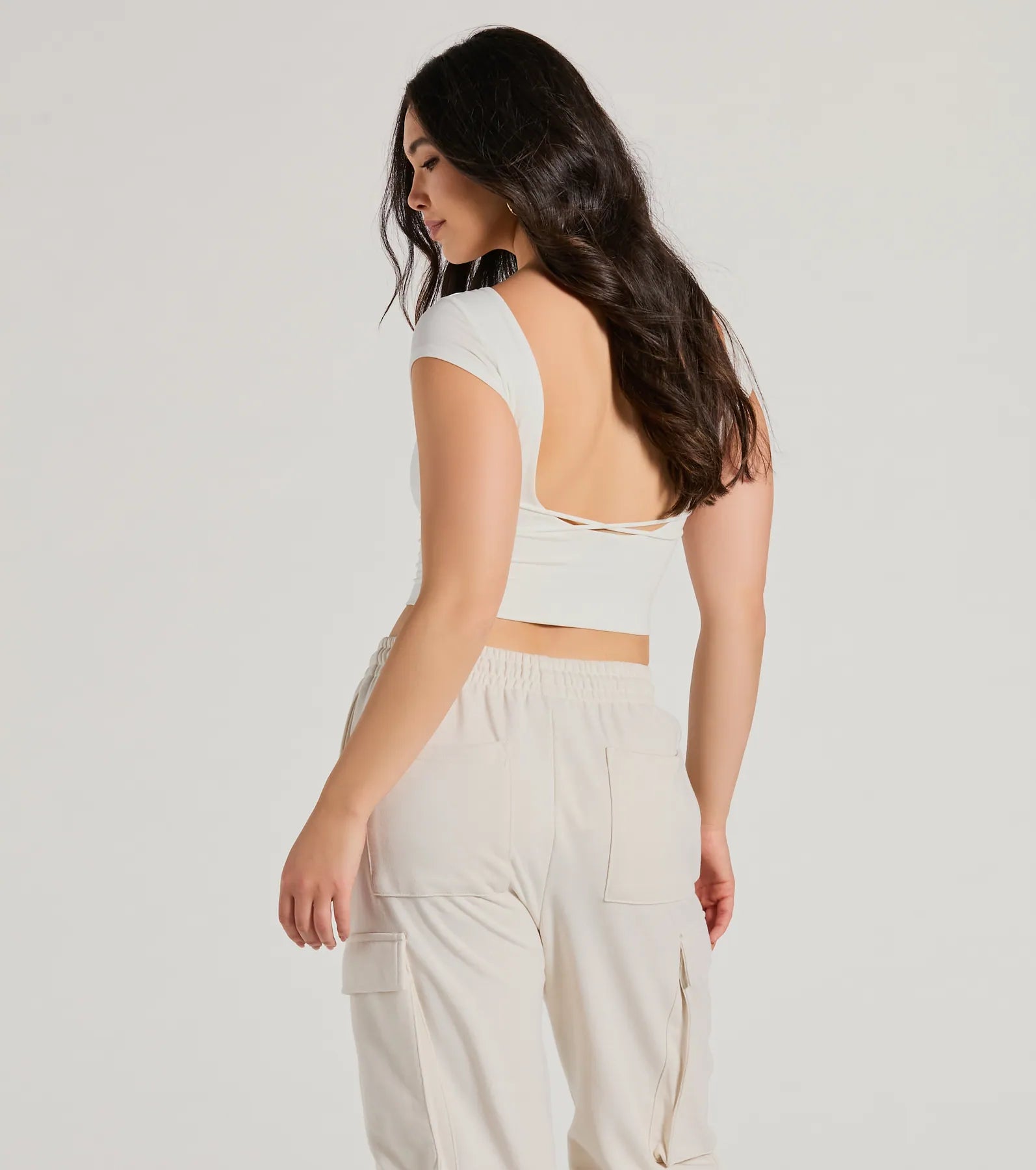 Back It Up Short Sleeve Strappy Crop Top