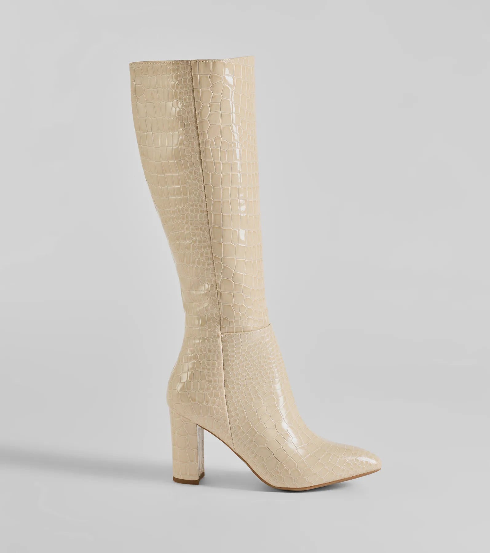 Must-Have Under The Knee Croc Faux Leather Boots