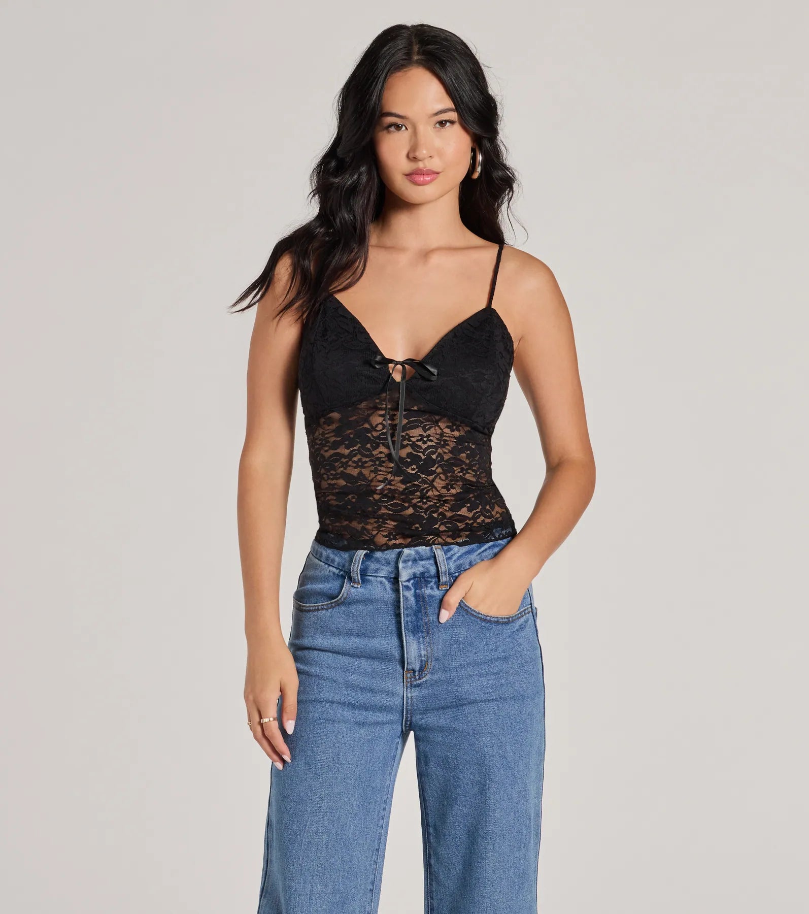 Sheerly Sultry V-Neck Lace Crop Top