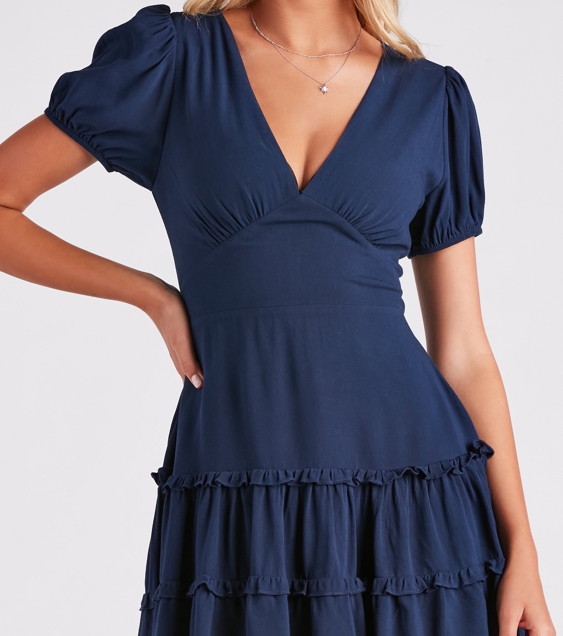 Darling Twirl Crepe Ruffle Skater Dress