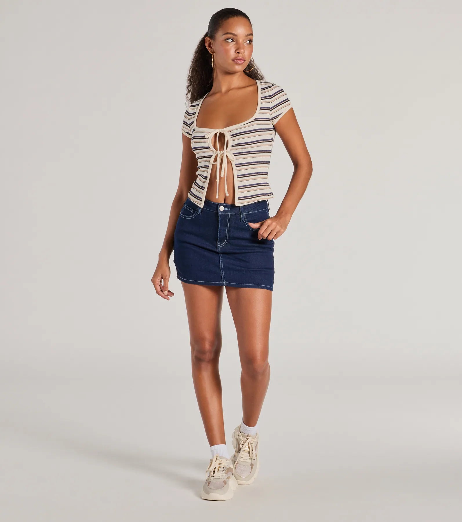 Stylish Status Striped Knit Tie-Front Top