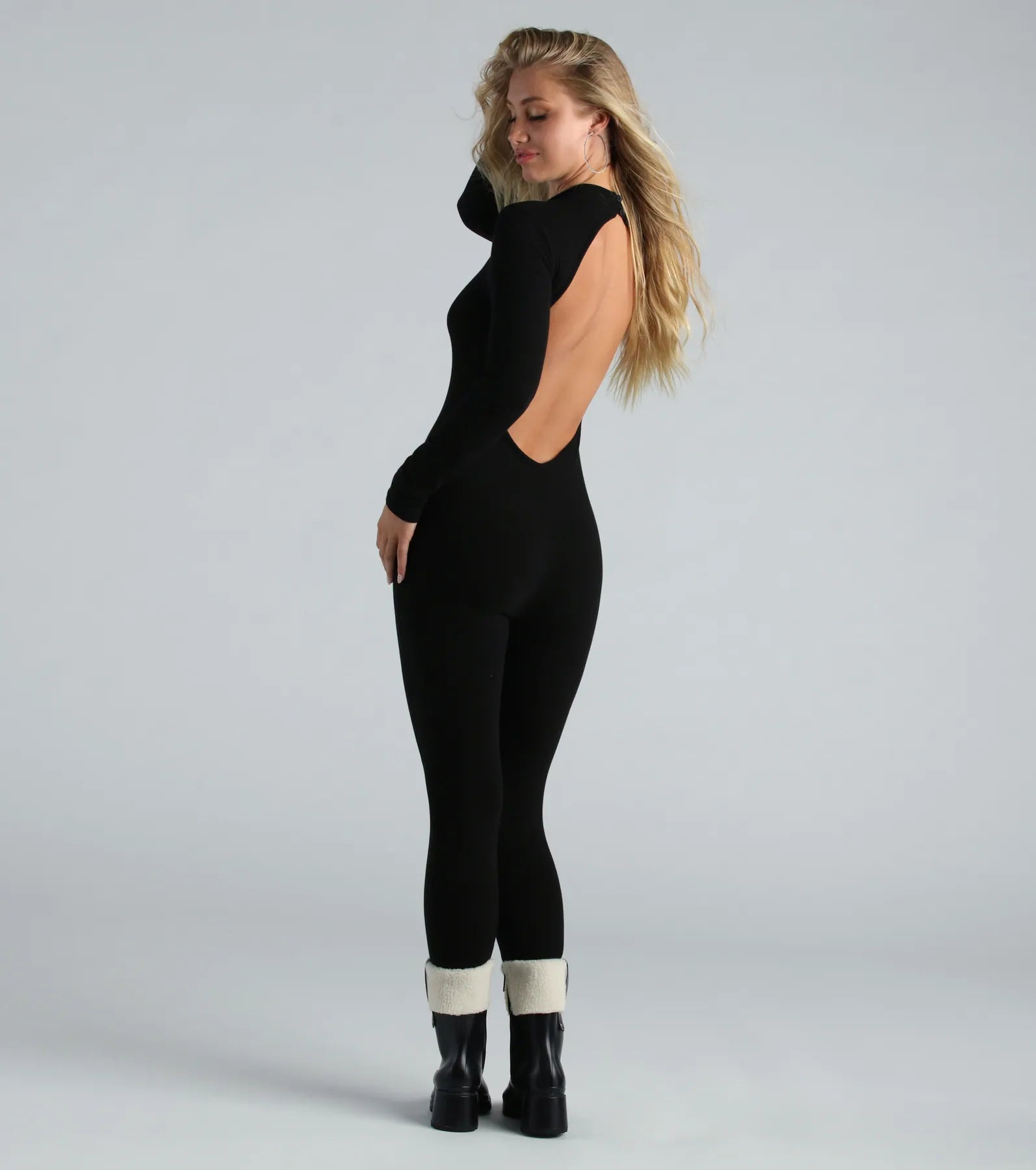 Feeling Cute Long Sleeve Open Back Catsuit